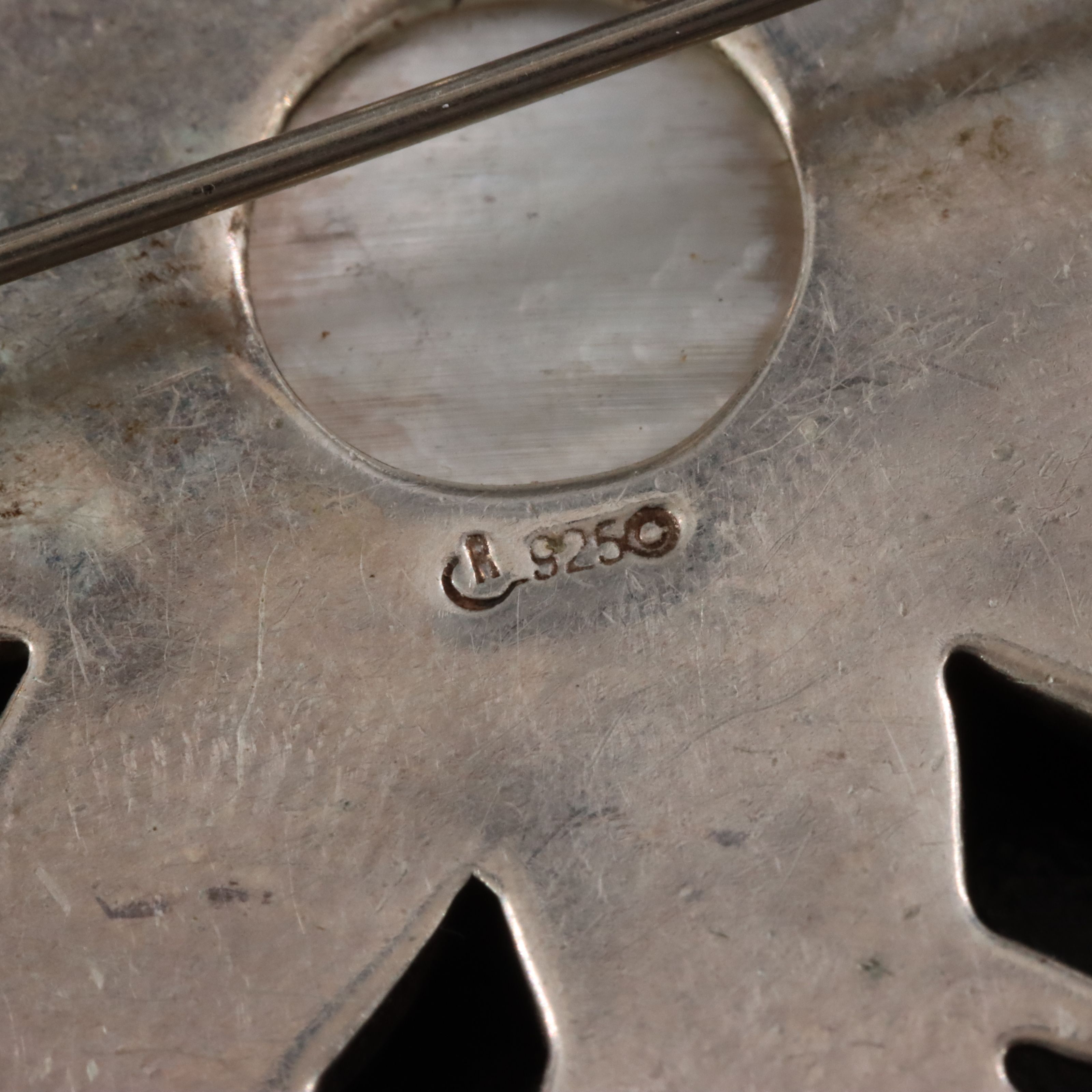 Relios Sterling Mother-of-Pearl and Inlay Sun Converter Brooch