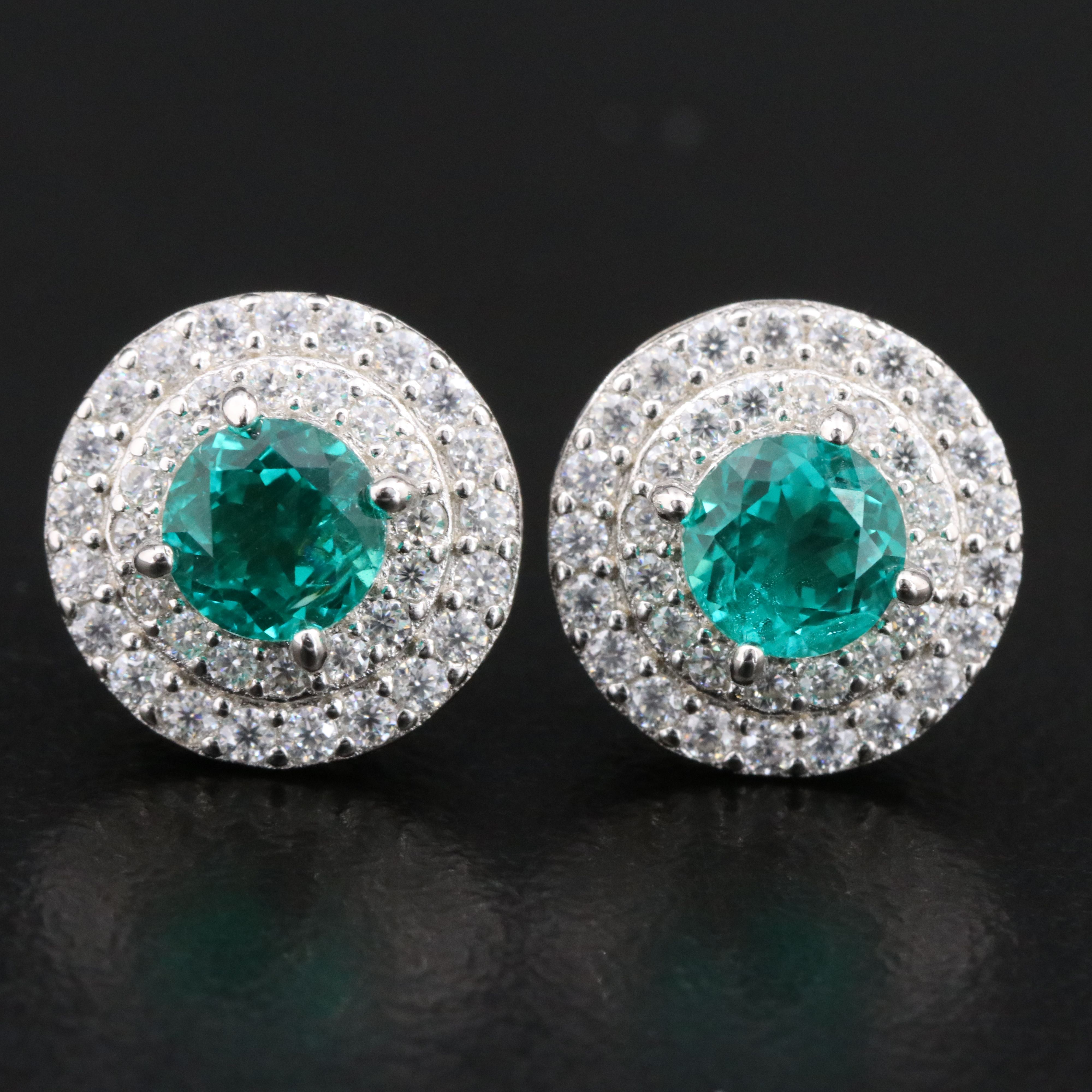 Sterling Emerald and Moissanite Stud Earrings