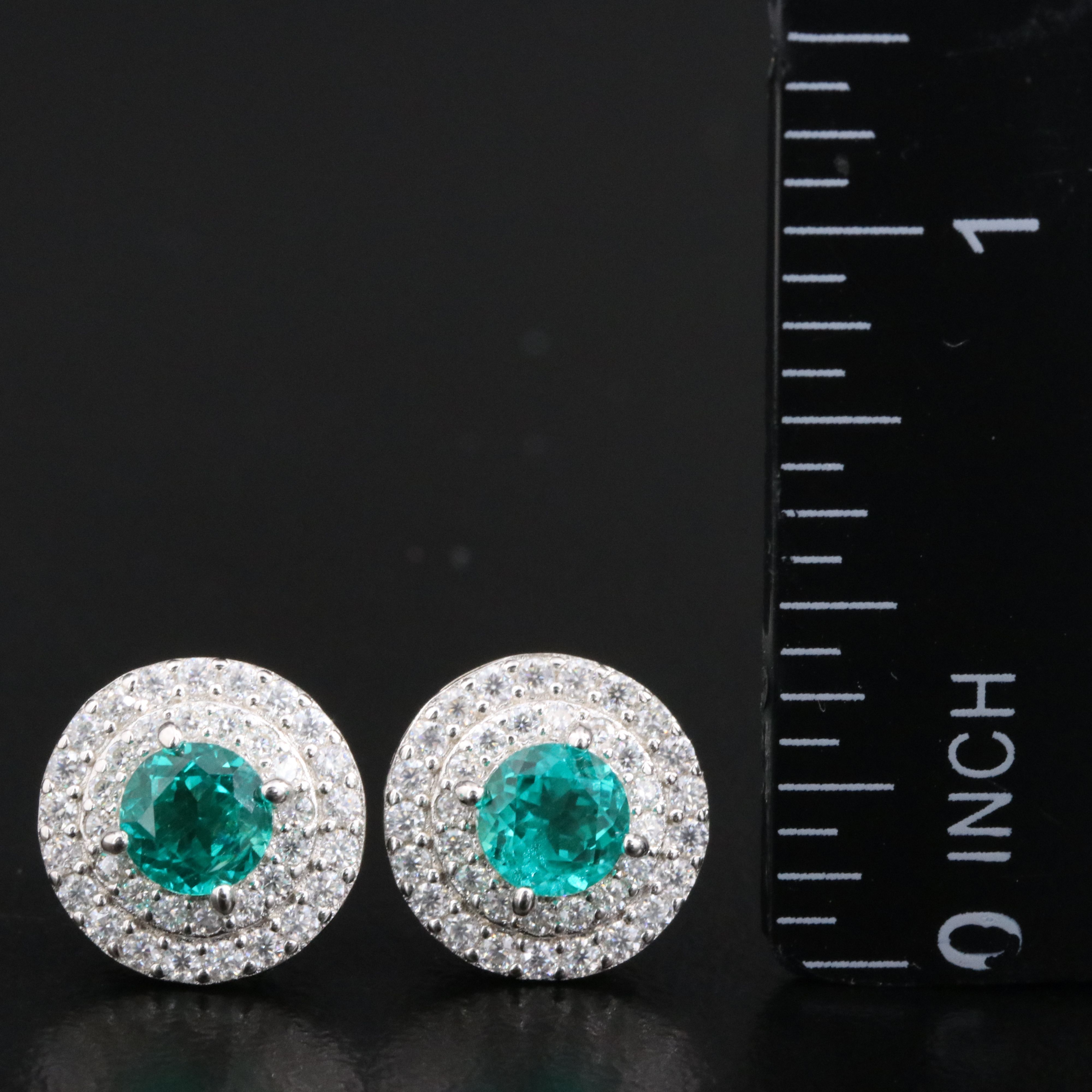 Sterling Emerald and Moissanite Stud Earrings