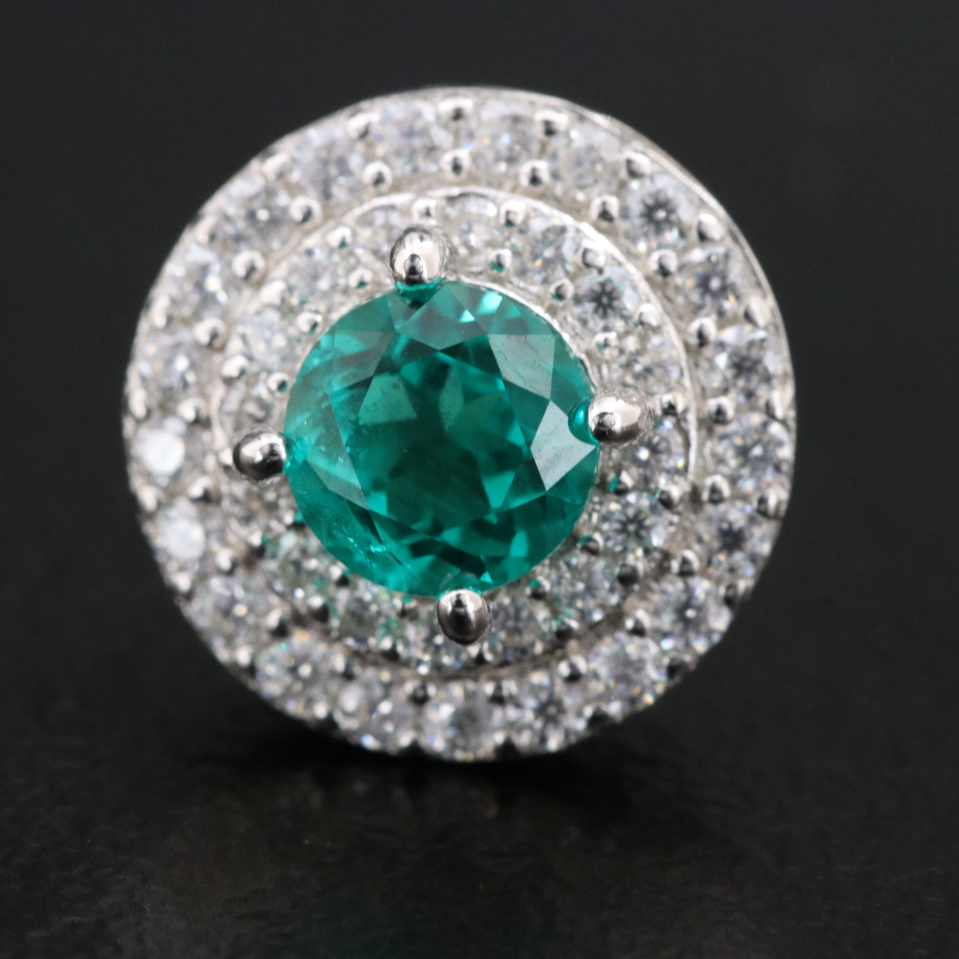Sterling Emerald and Moissanite Stud Earrings