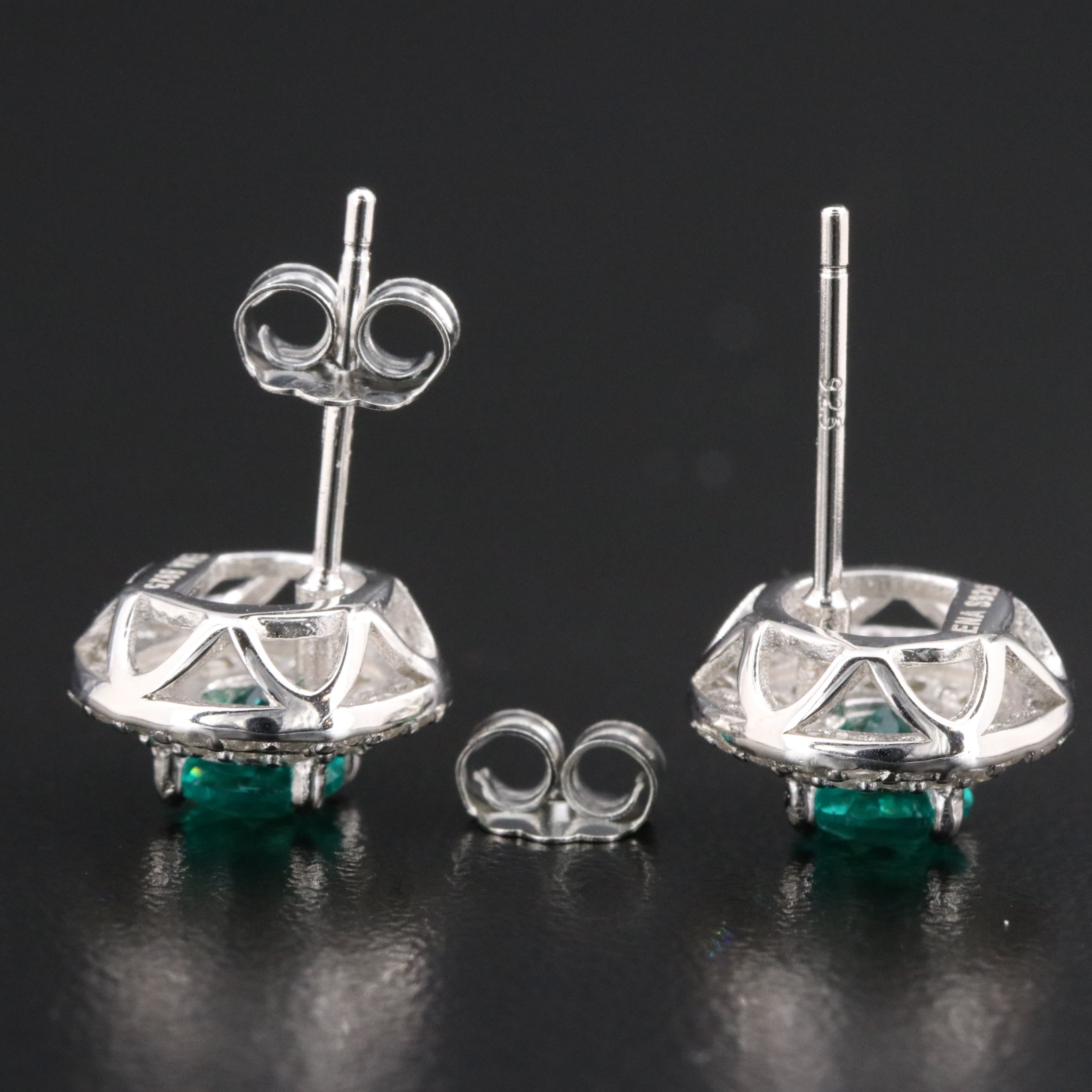 Sterling Emerald and Moissanite Stud Earrings