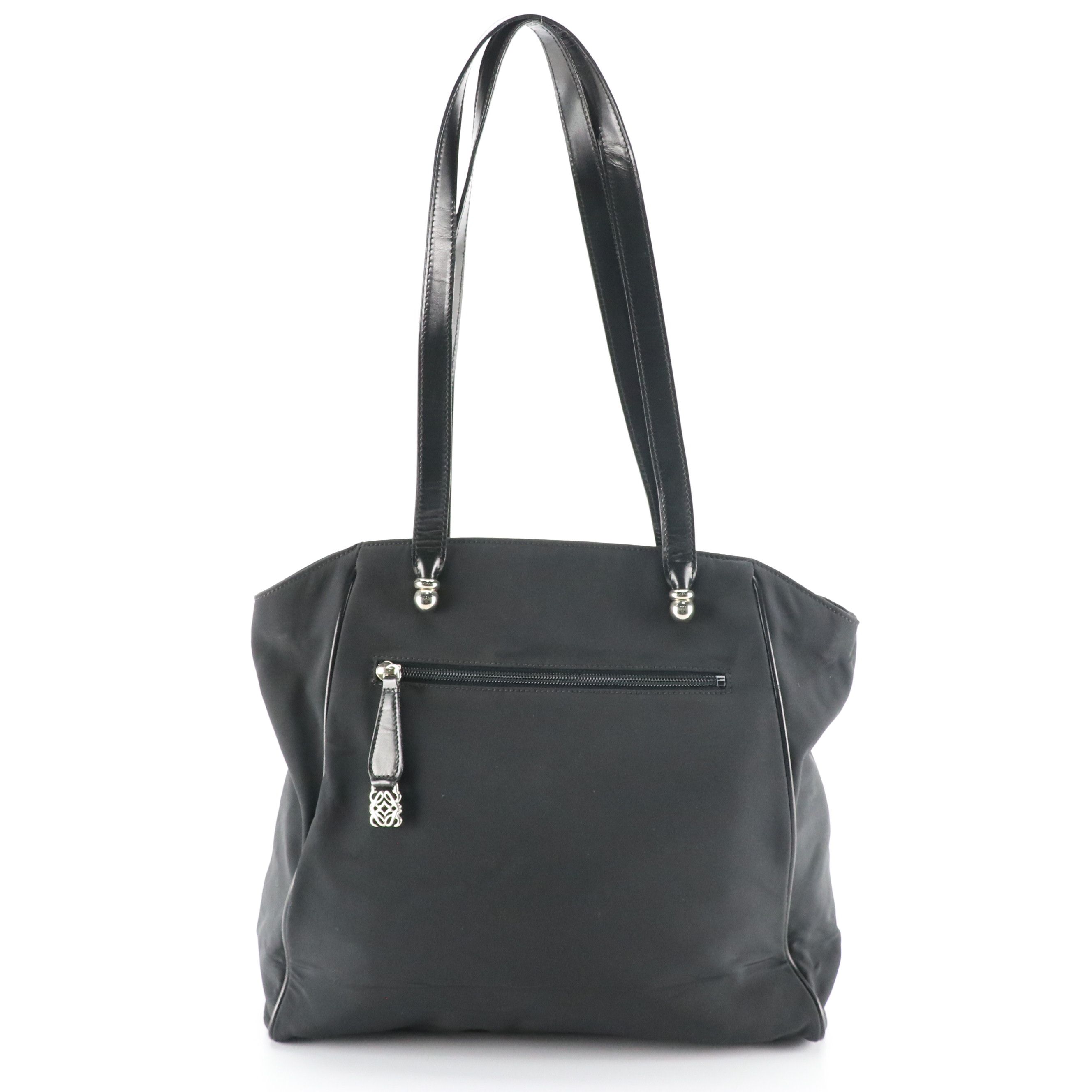 Loewe Front Pocket Zip Tote in Black Nylon Canvas and Leather Trim