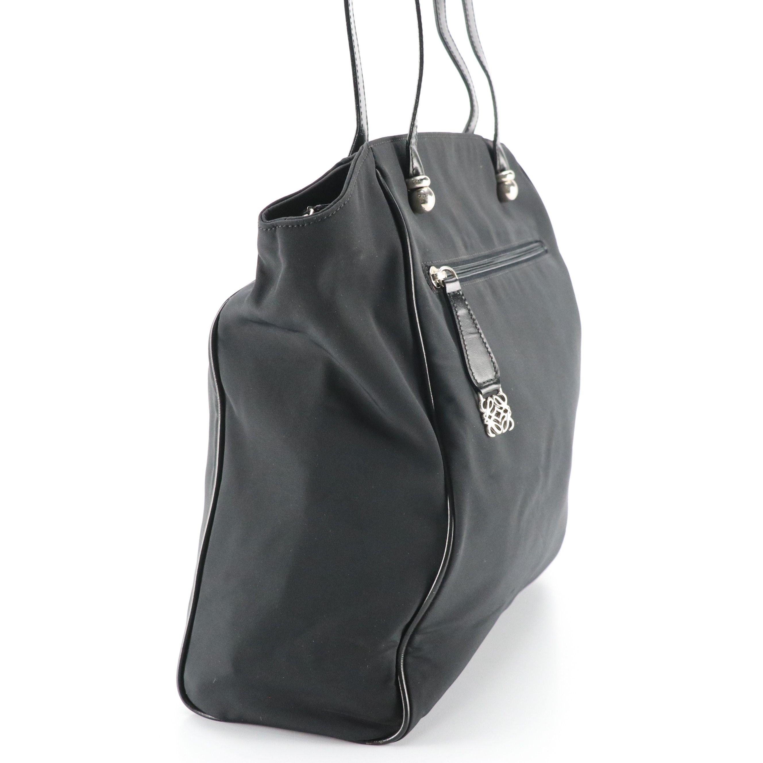 Loewe Front Pocket Zip Tote in Black Nylon Canvas and Leather Trim
