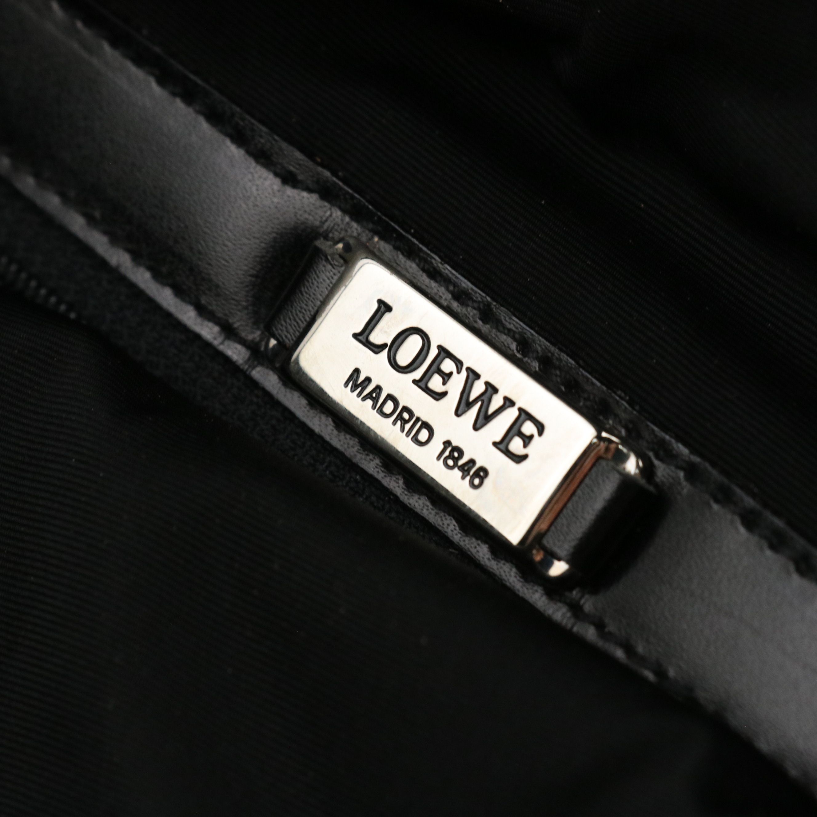 Loewe Front Pocket Zip Tote in Black Nylon Canvas and Leather Trim
