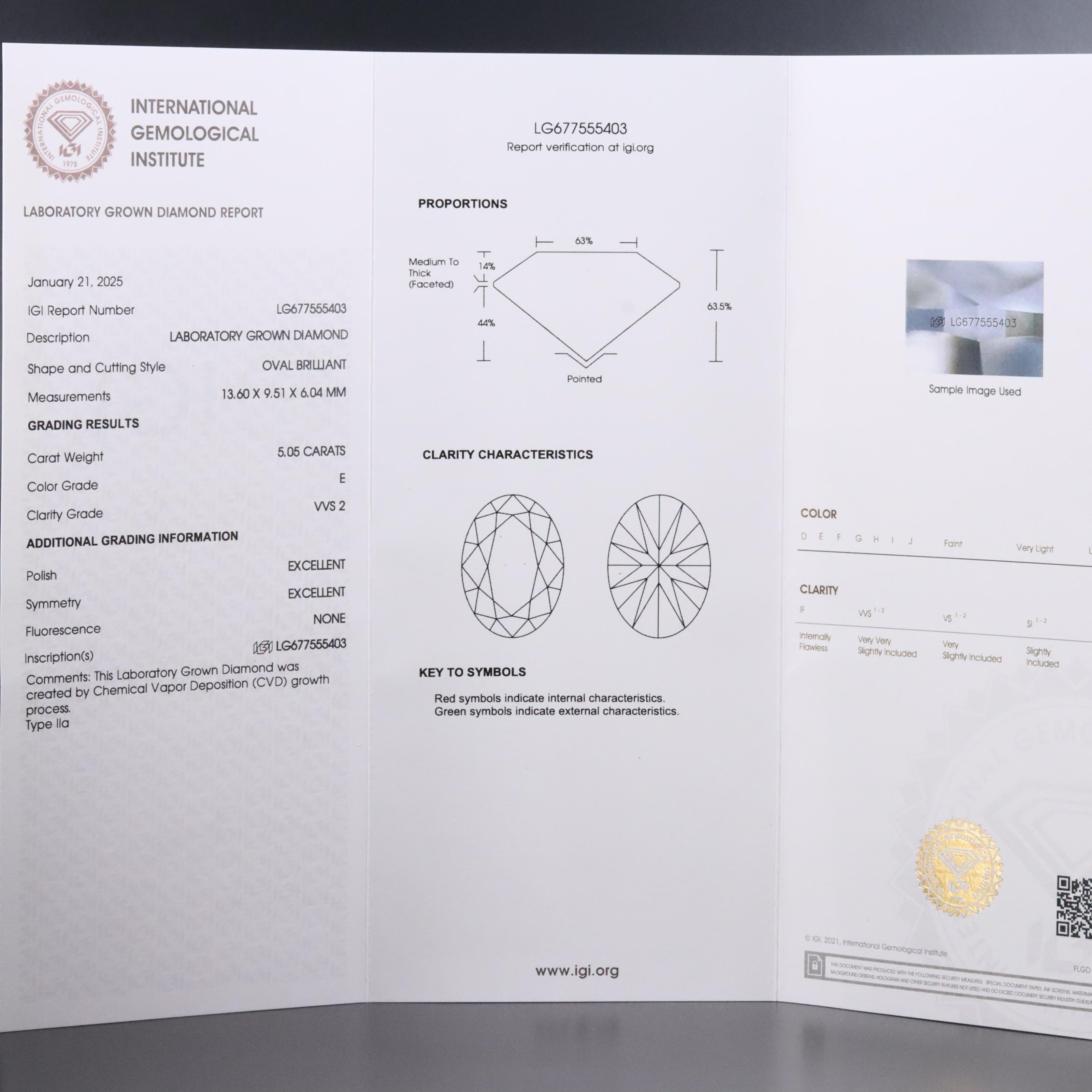 Loose 5.05 CT Lab Grown Diamond with IGI Report