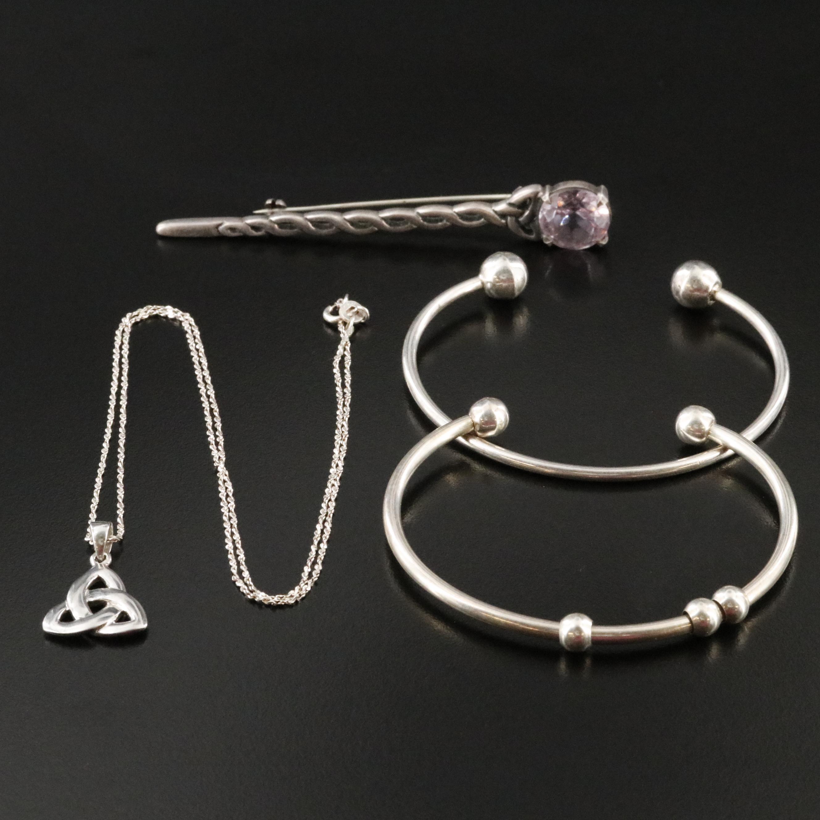 Sterling Jewelry Collection Including Amethyst and Celtic Knots