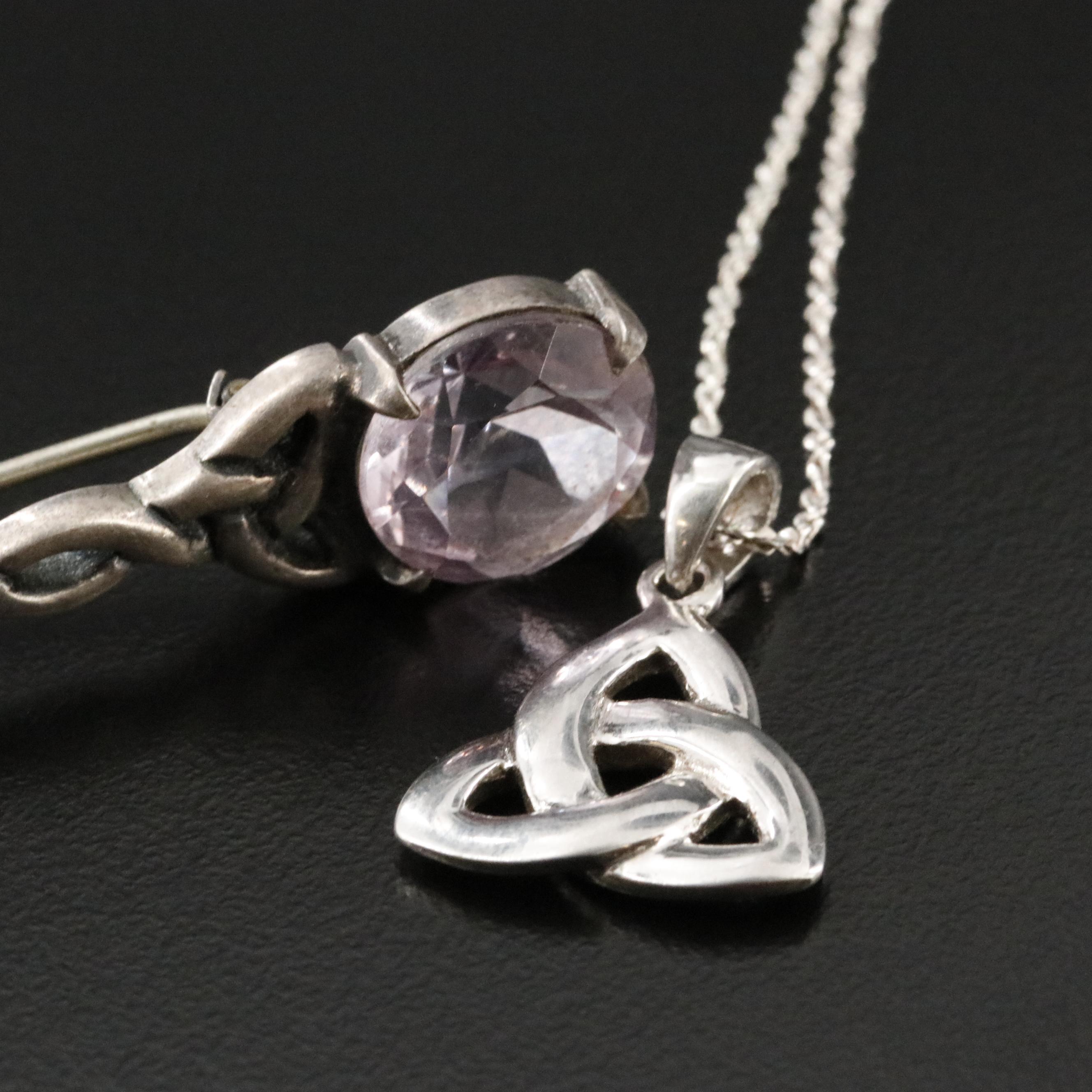 Sterling Jewelry Collection Including Amethyst and Celtic Knots