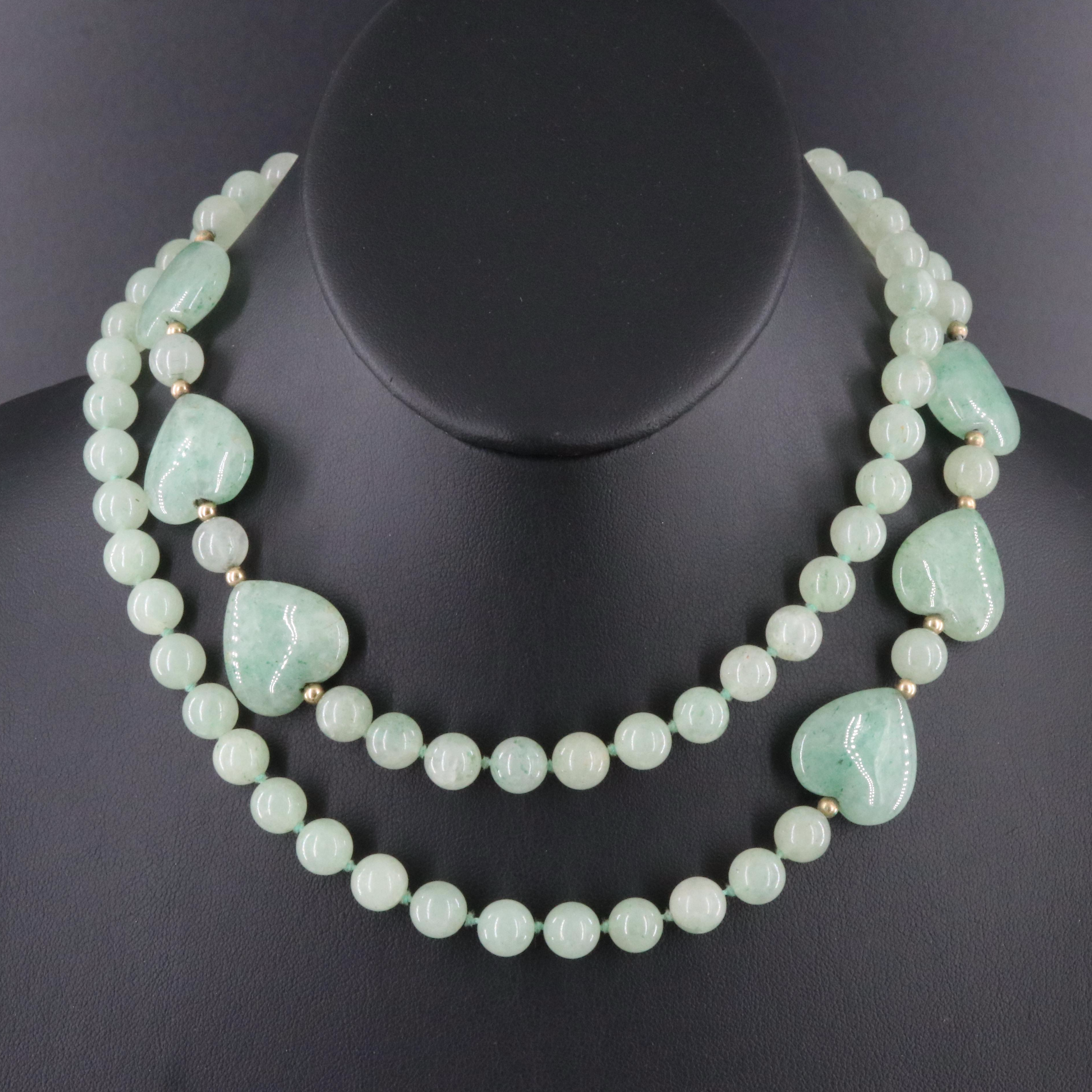 Aventurine Bead Necklace with Heart Beads