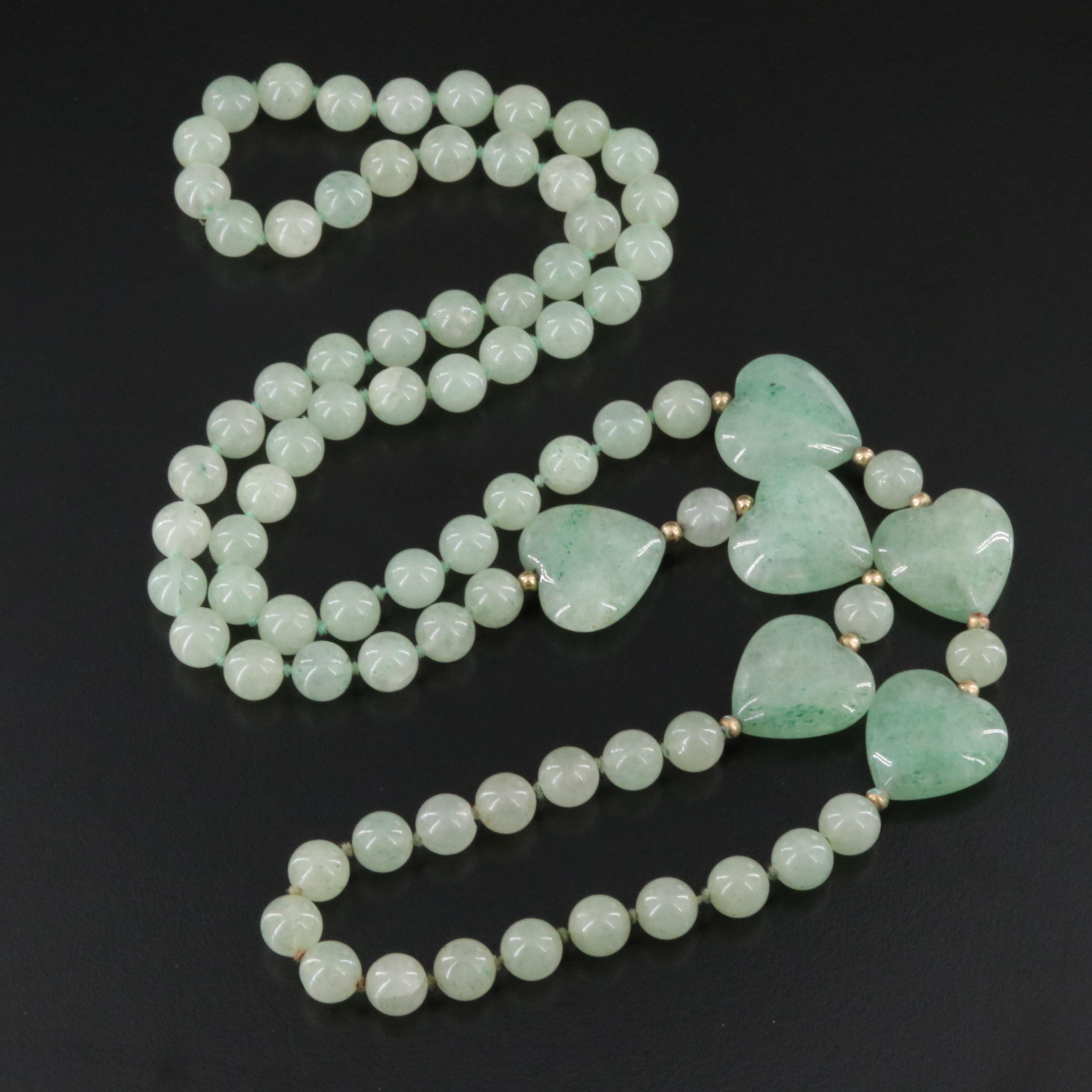 Aventurine Bead Necklace with Heart Beads