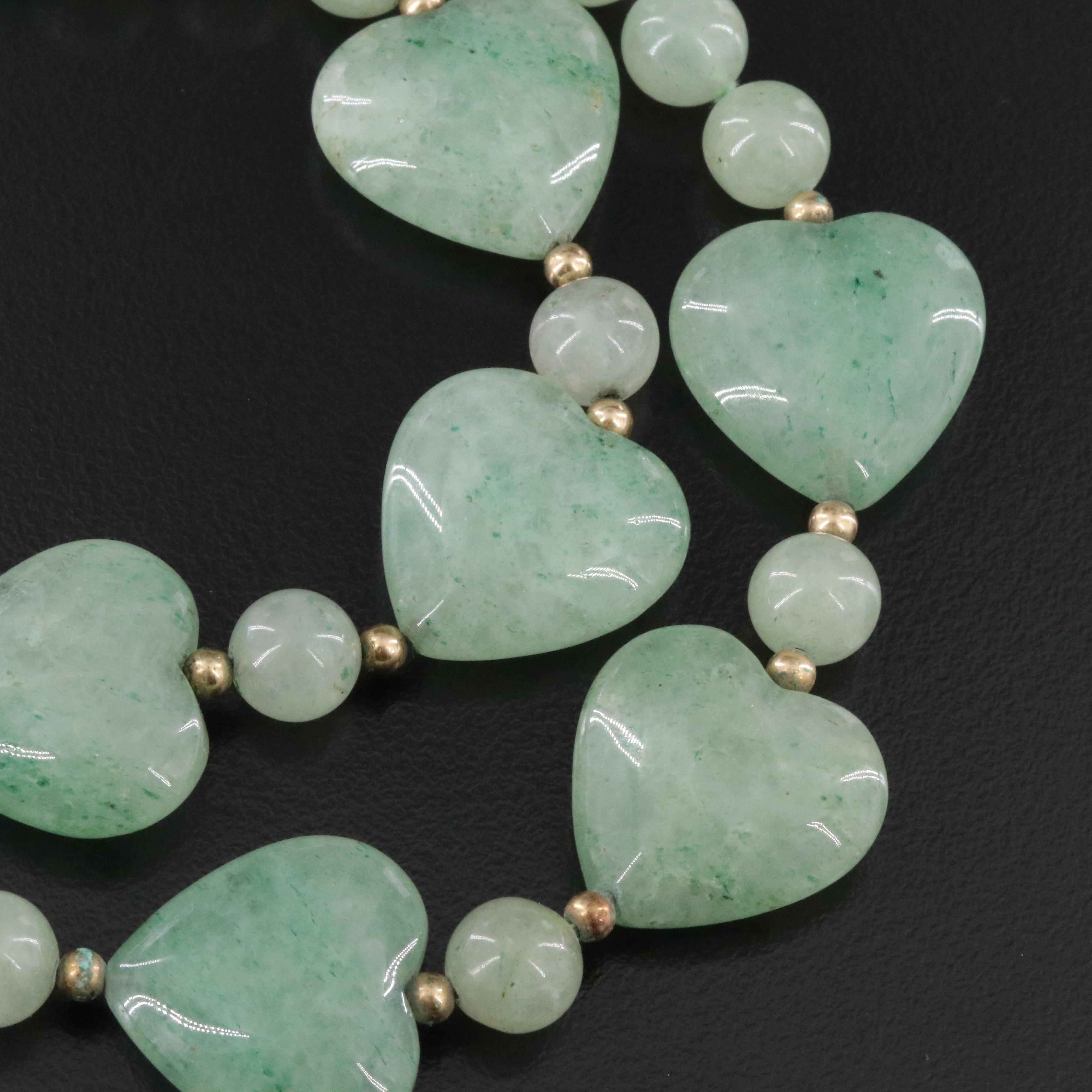 Aventurine Bead Necklace with Heart Beads