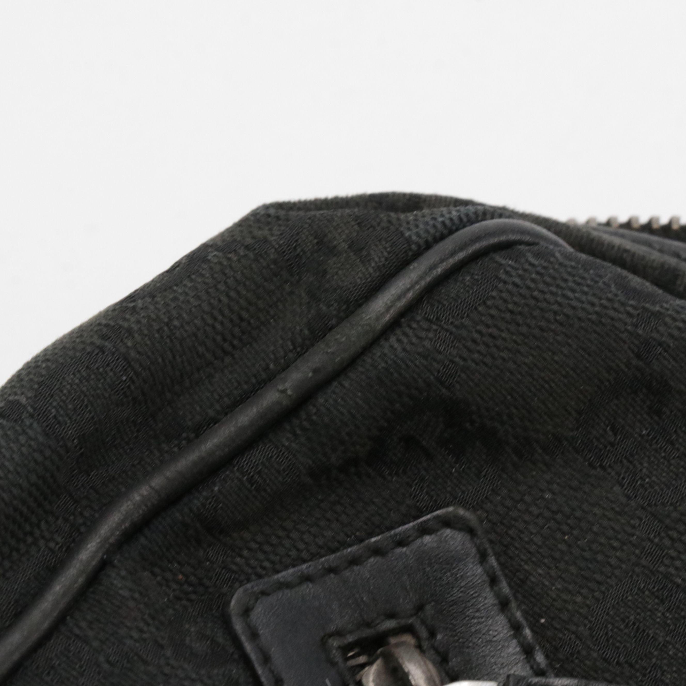 Gucci Double Zip Pocket Boston Shoulder Bag in Black GG Canvas and Leather