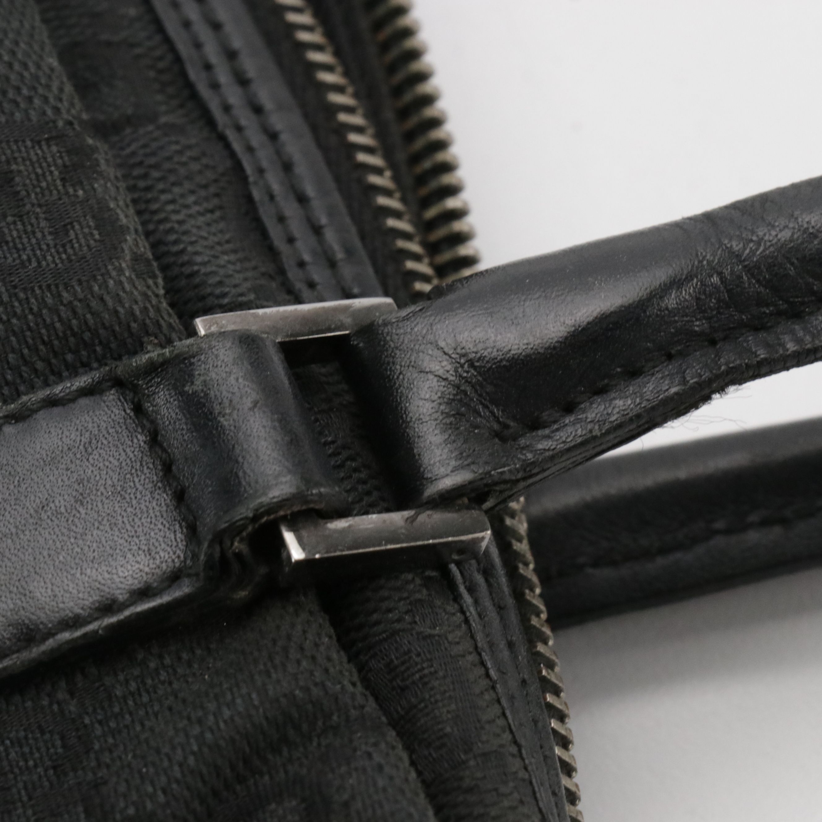 Gucci Double Zip Pocket Boston Shoulder Bag in Black GG Canvas and Leather