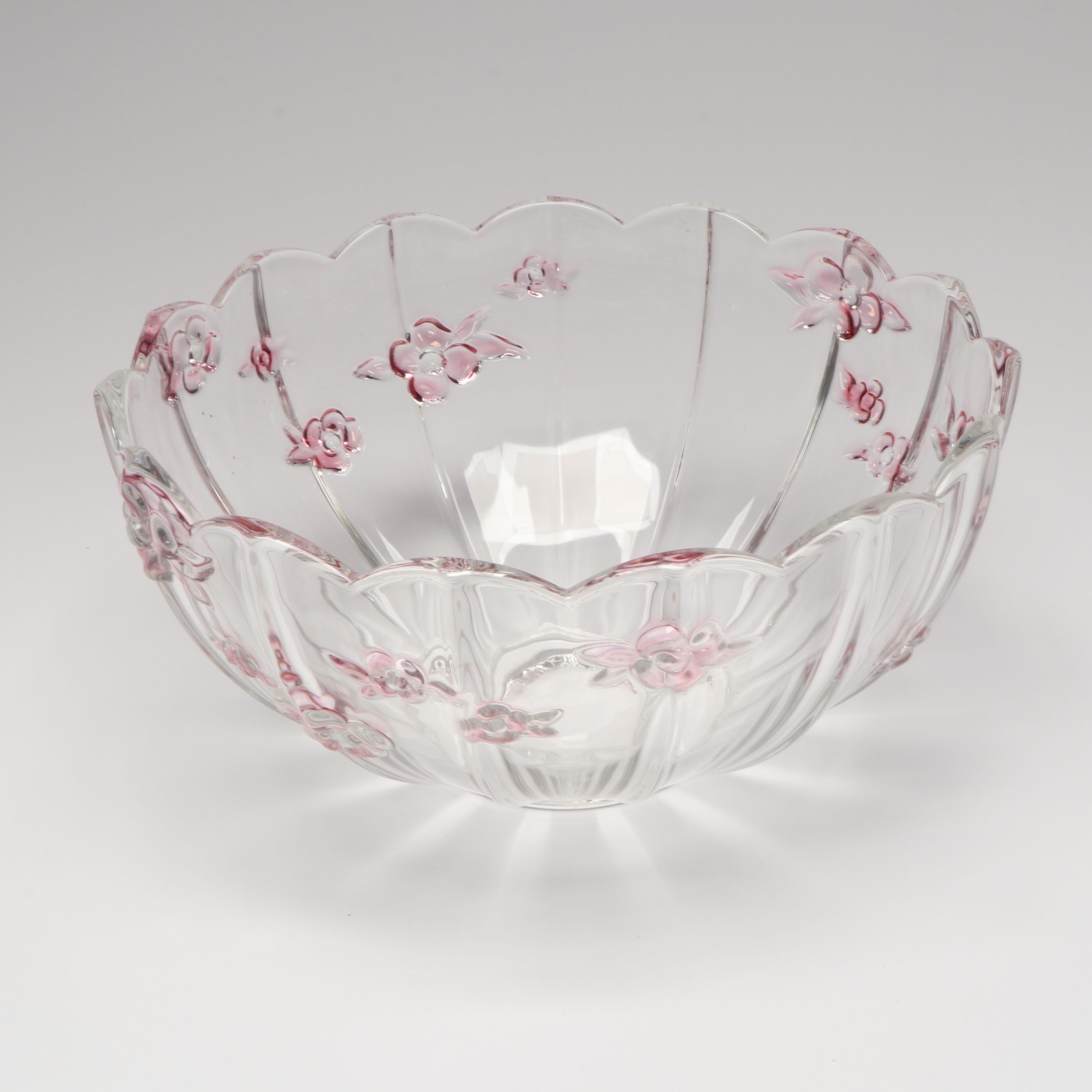 Floral Cut Crystal Bowl, Cranberry Glass Vase and Other Serveware