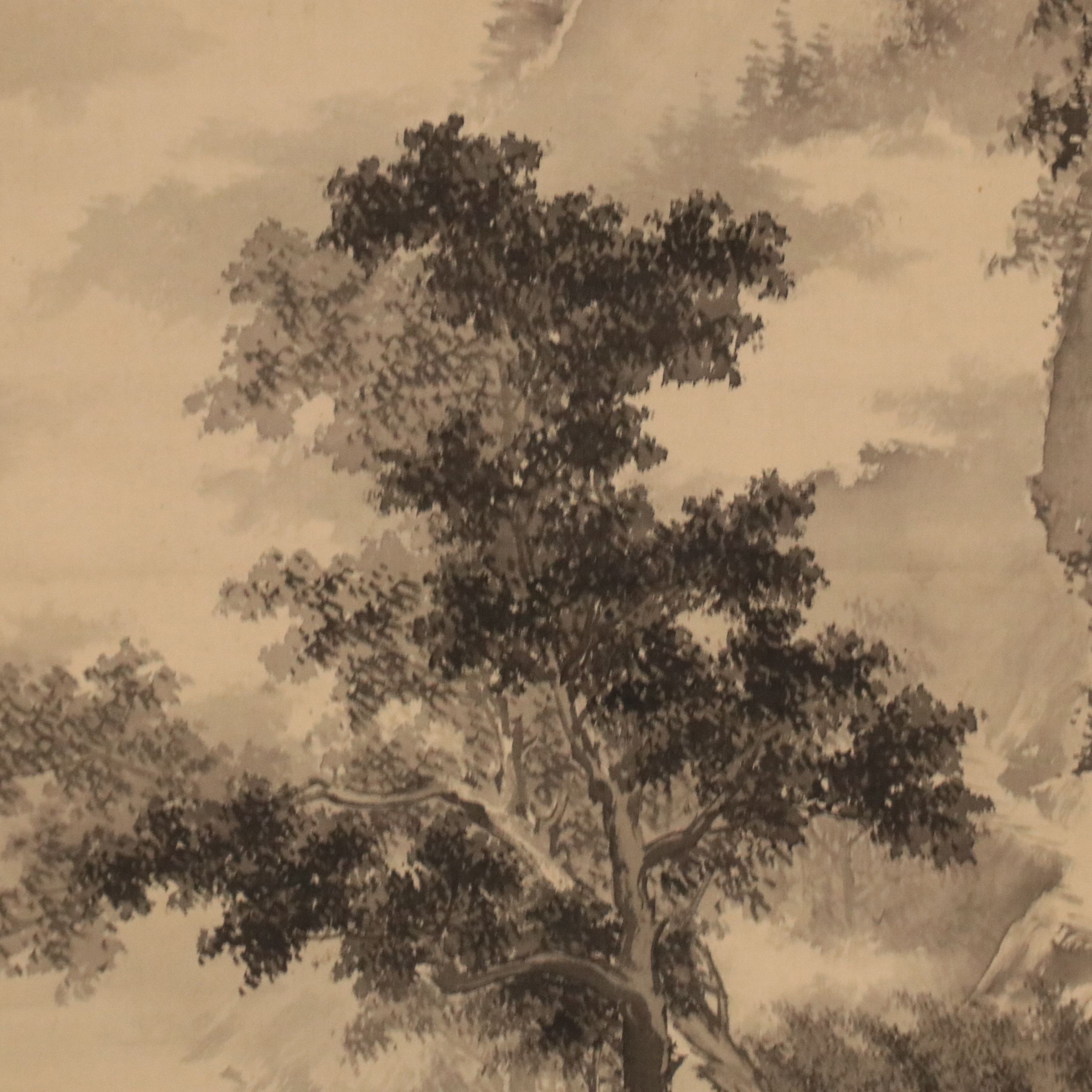 Watercolor Sansui Landscape Scroll, Late 19th Century