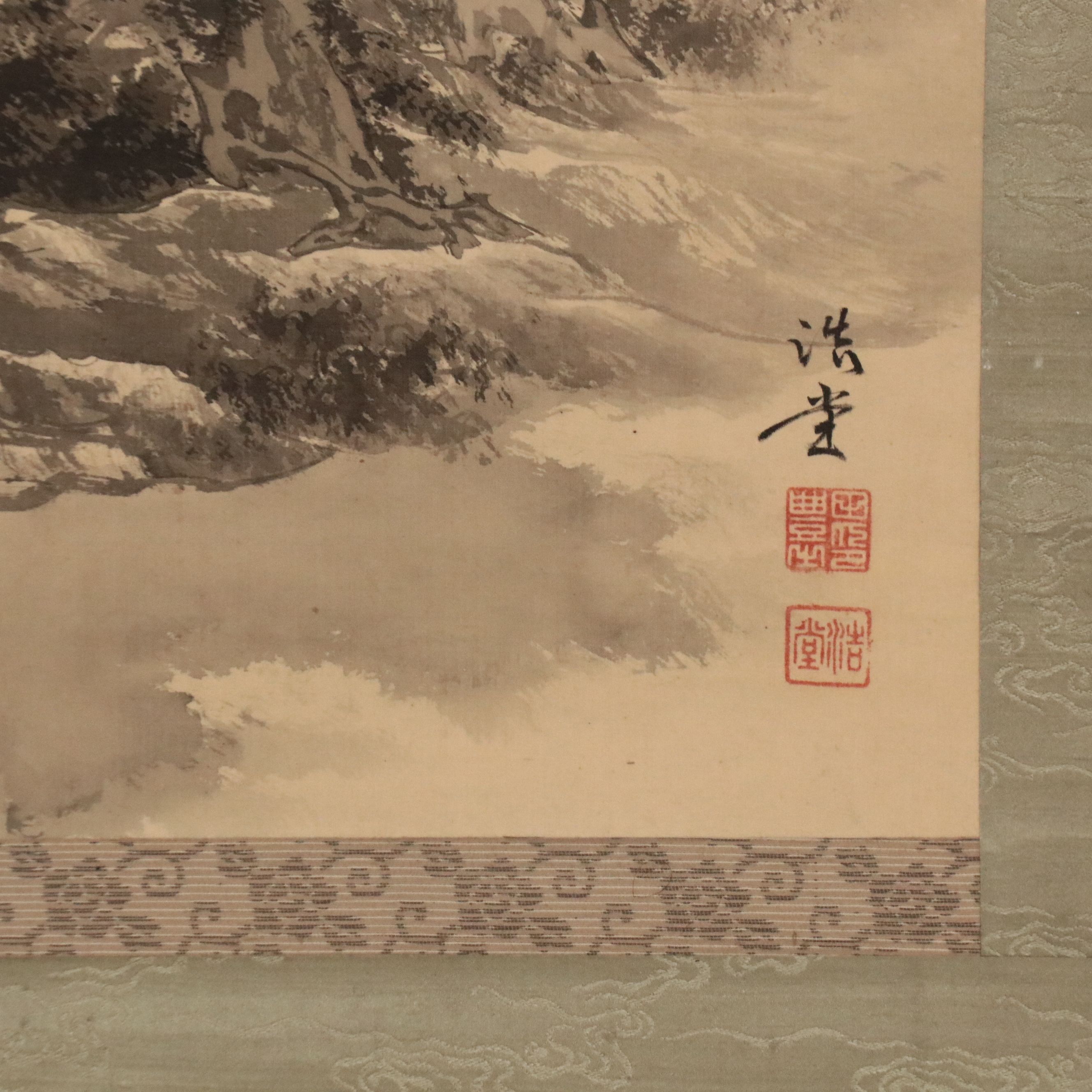 Watercolor Sansui Landscape Scroll, Late 19th Century