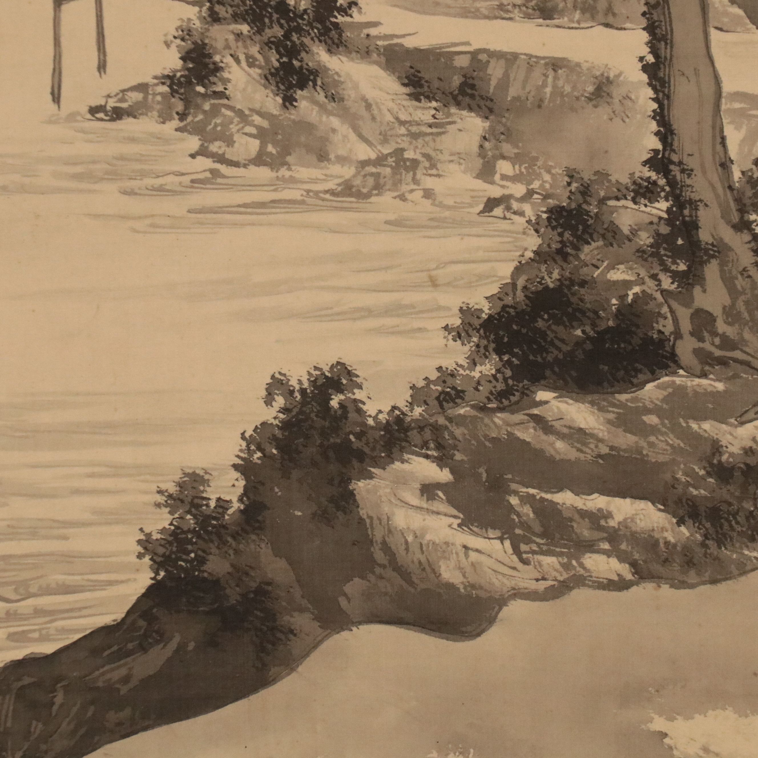 Watercolor Sansui Landscape Scroll, Late 19th Century