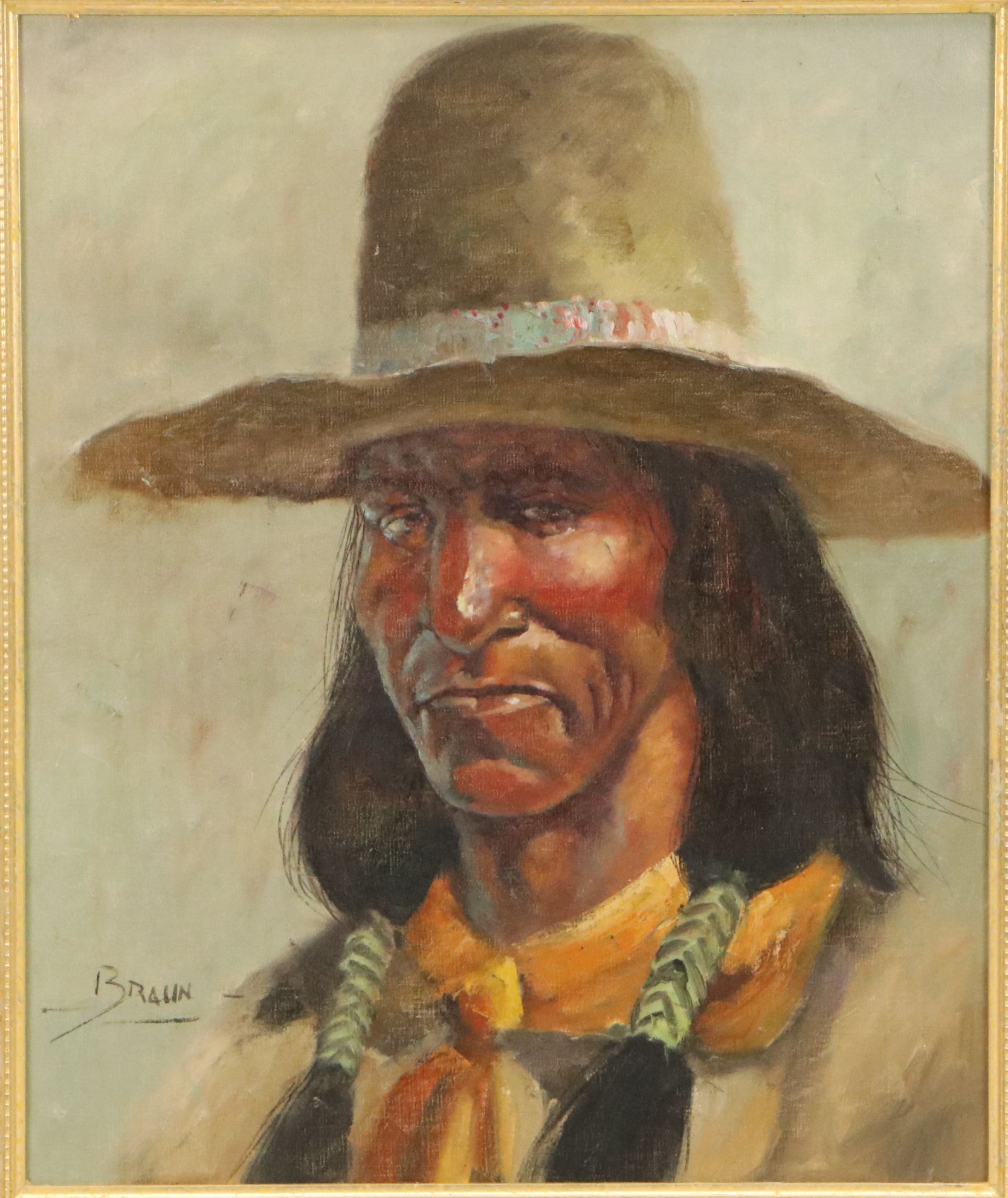 Jorge (Braun) Tarallo Oil Painting "Native American Man," Late 20th Century