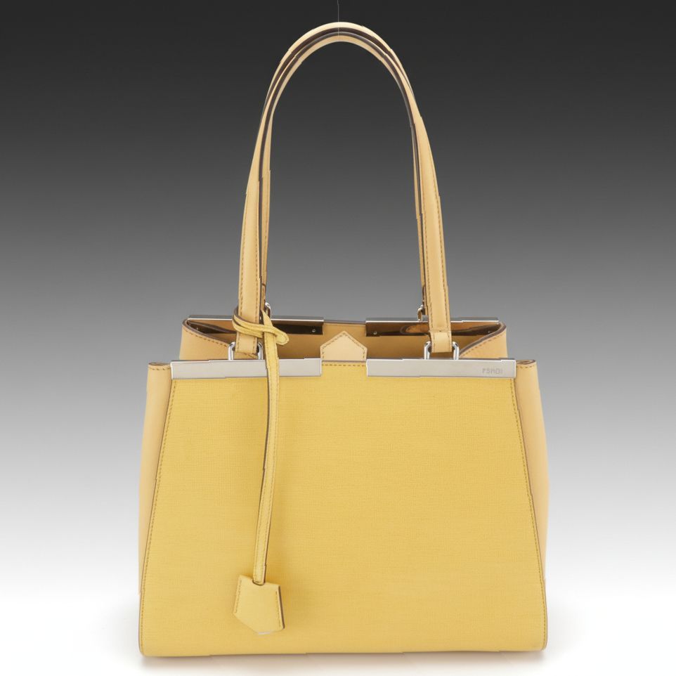 Fendi 2Jours Handbag in Yellow Textured and Smooth Leather