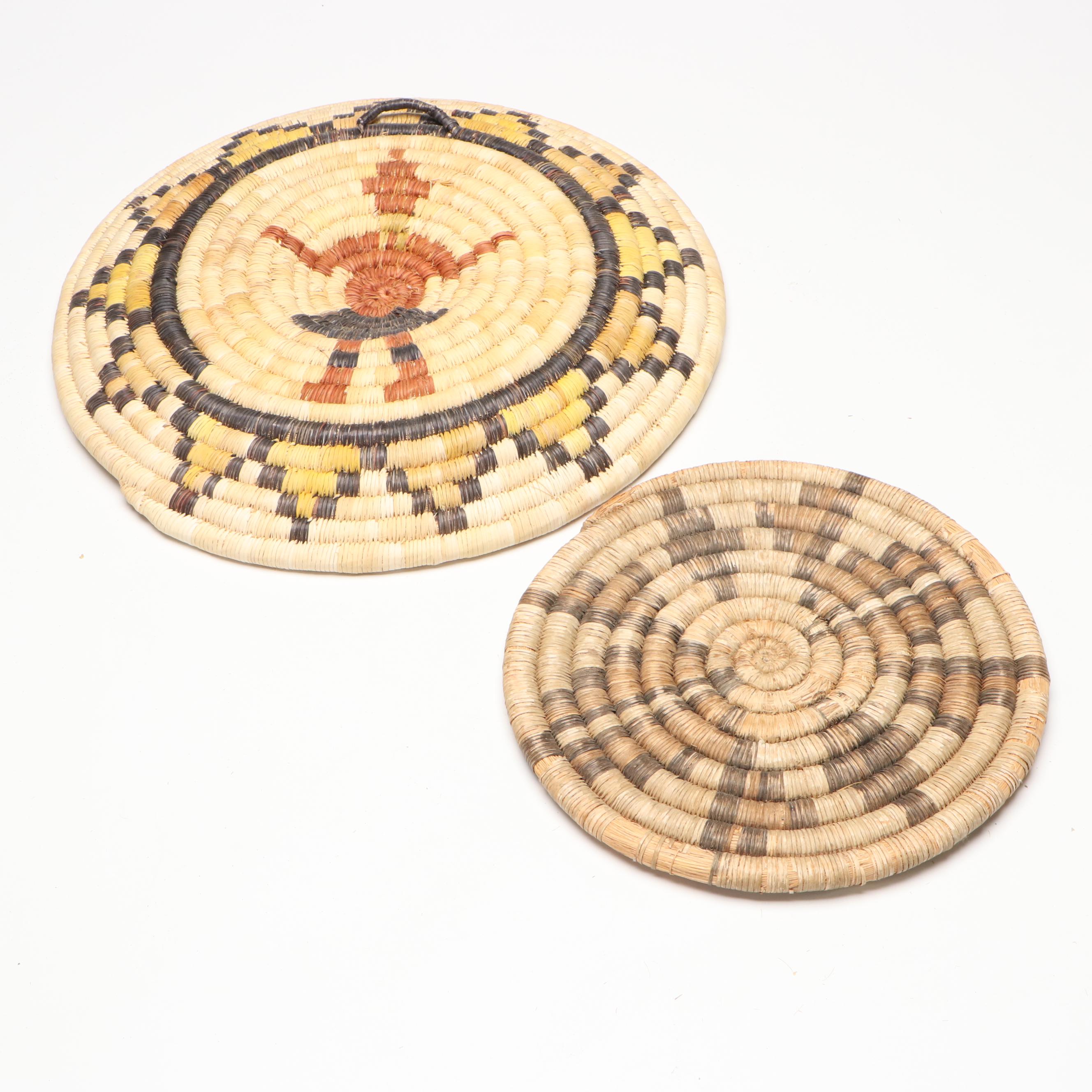 Hopi Style Handwoven Grass Coil Basket Plaques, Mid-20th Century
