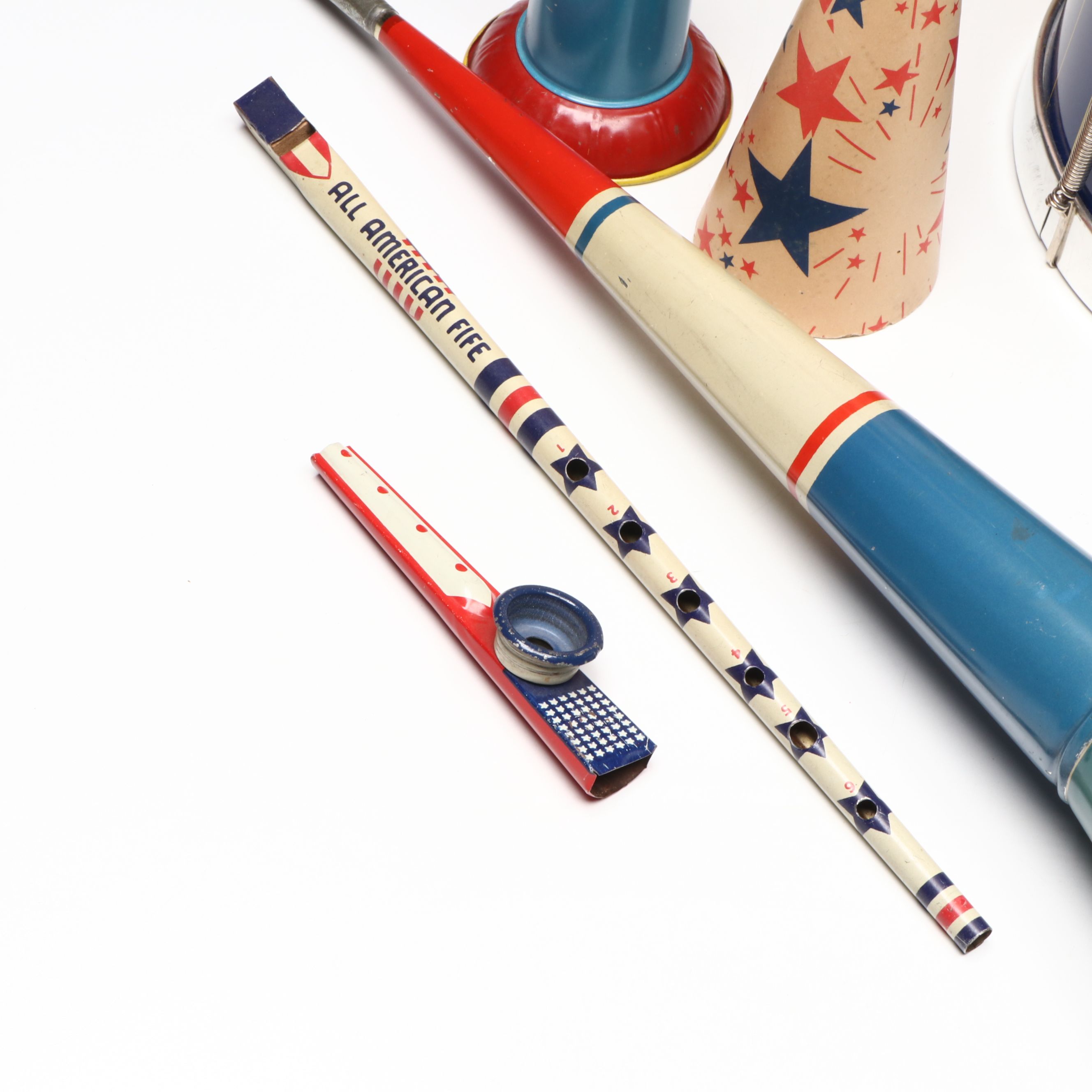 Chein Playthings Field Drum with All American Fife, Kazoo, and More Horns