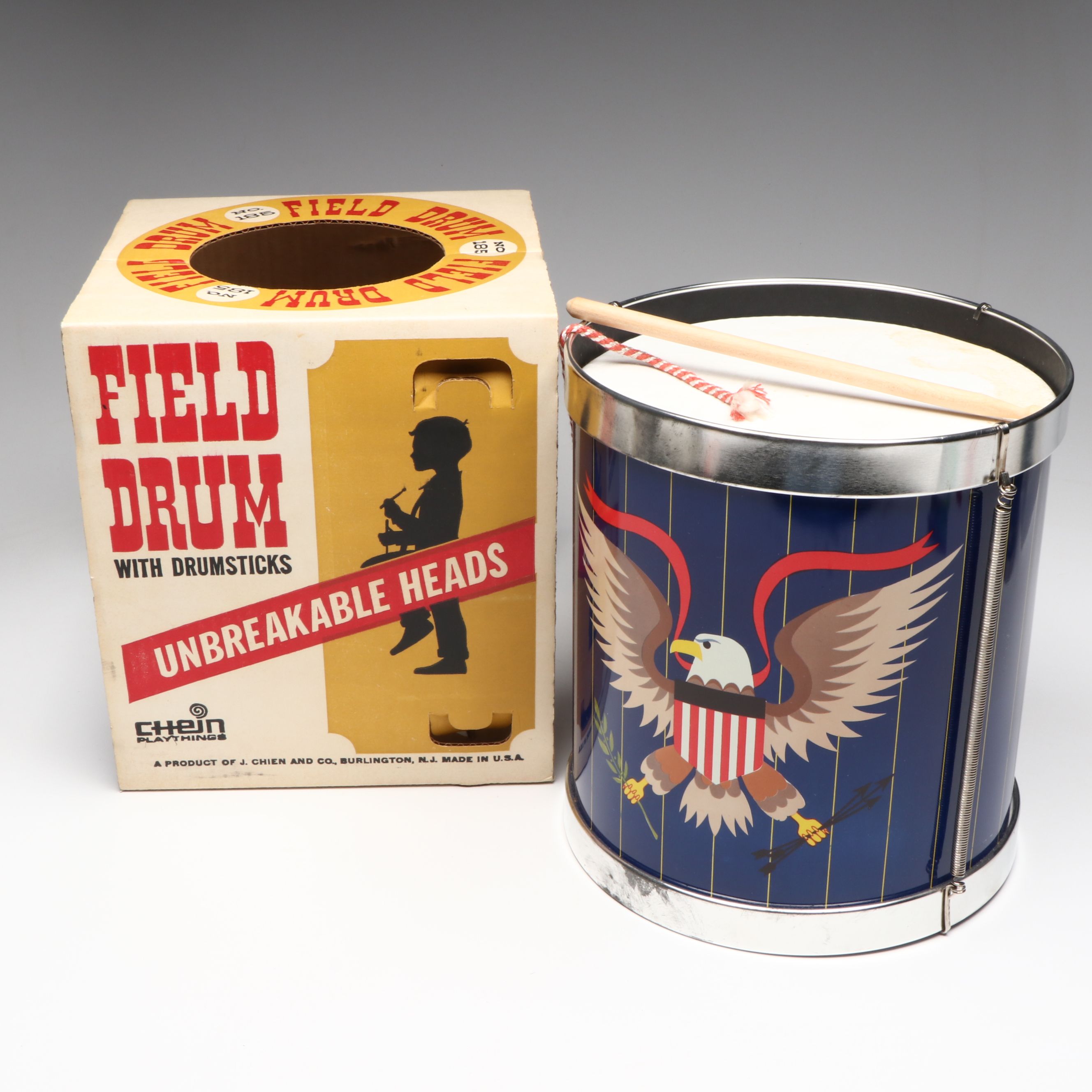 Chein Playthings Field Drum with All American Fife, Kazoo, and More Horns