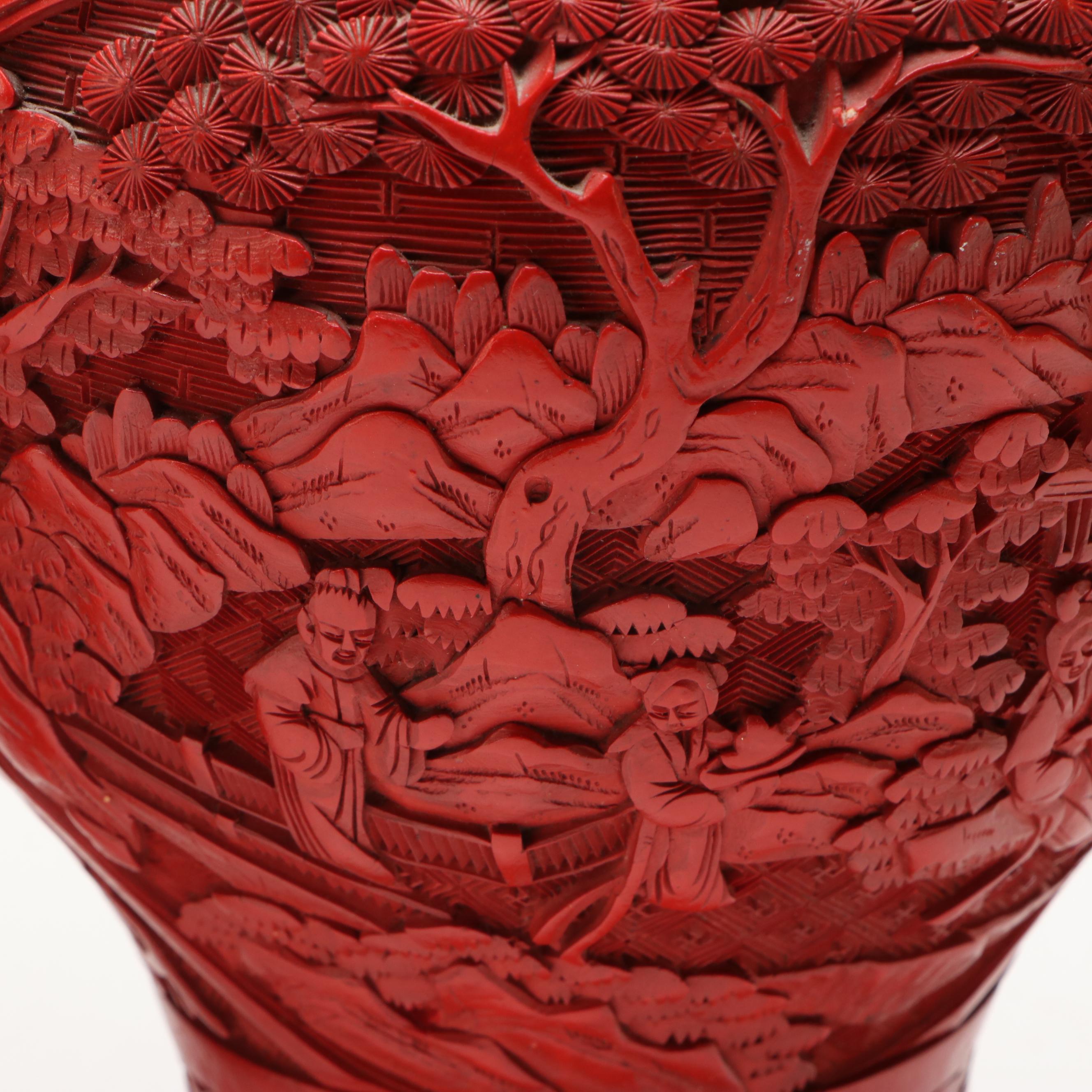 Chinese Red Lacquerware Vases