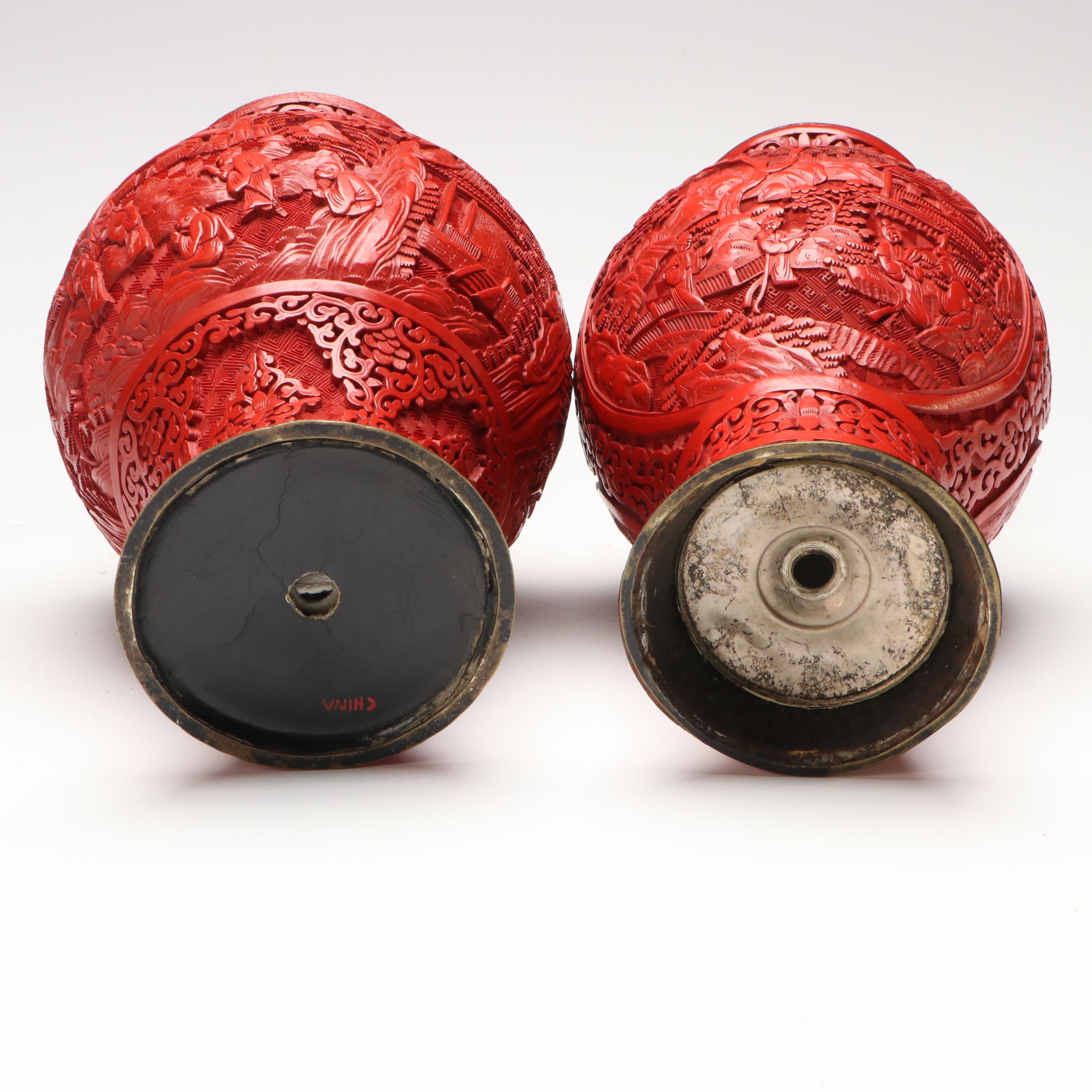 Chinese Red Lacquerware Vases
