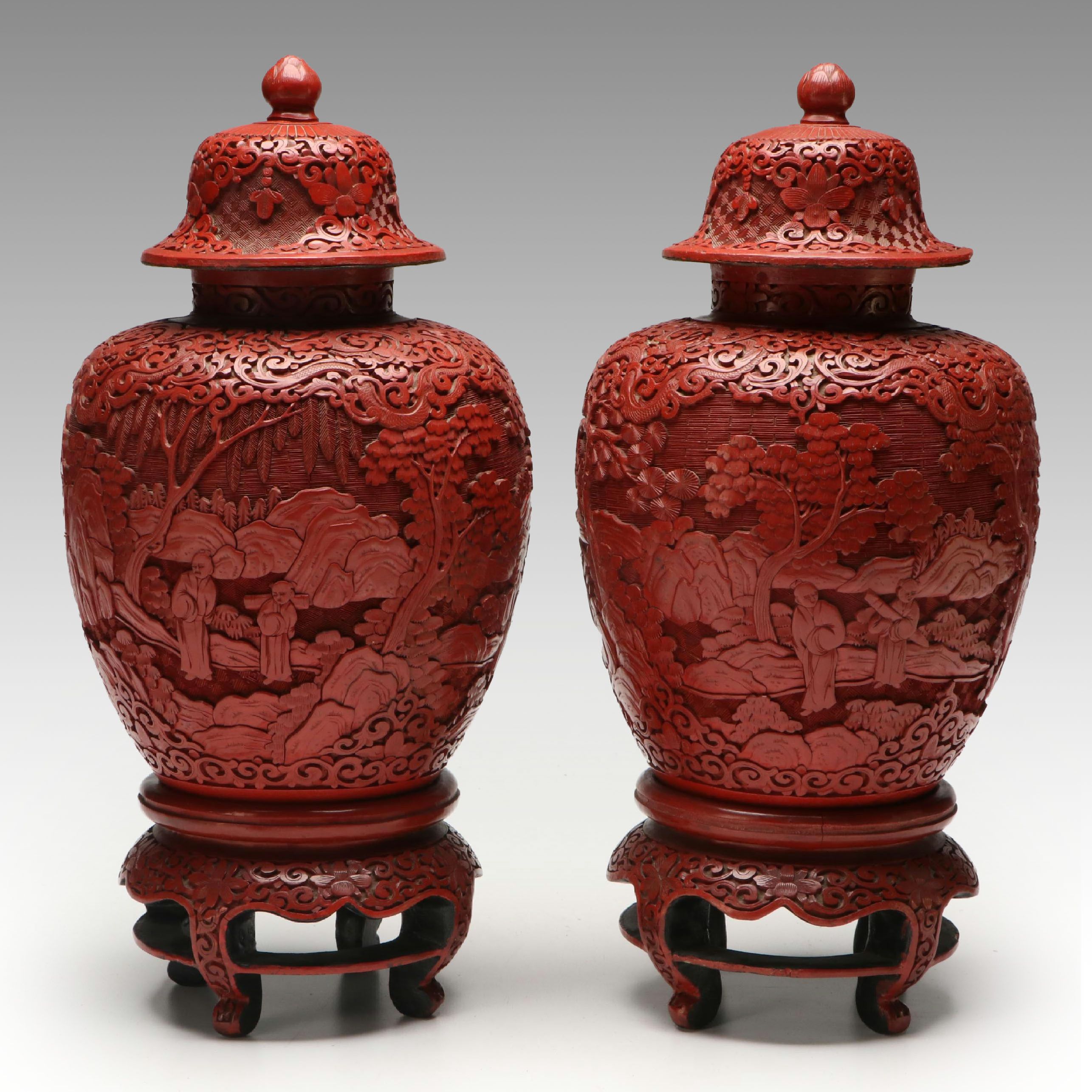 Chinese Red Lacquerware Ginger Jars