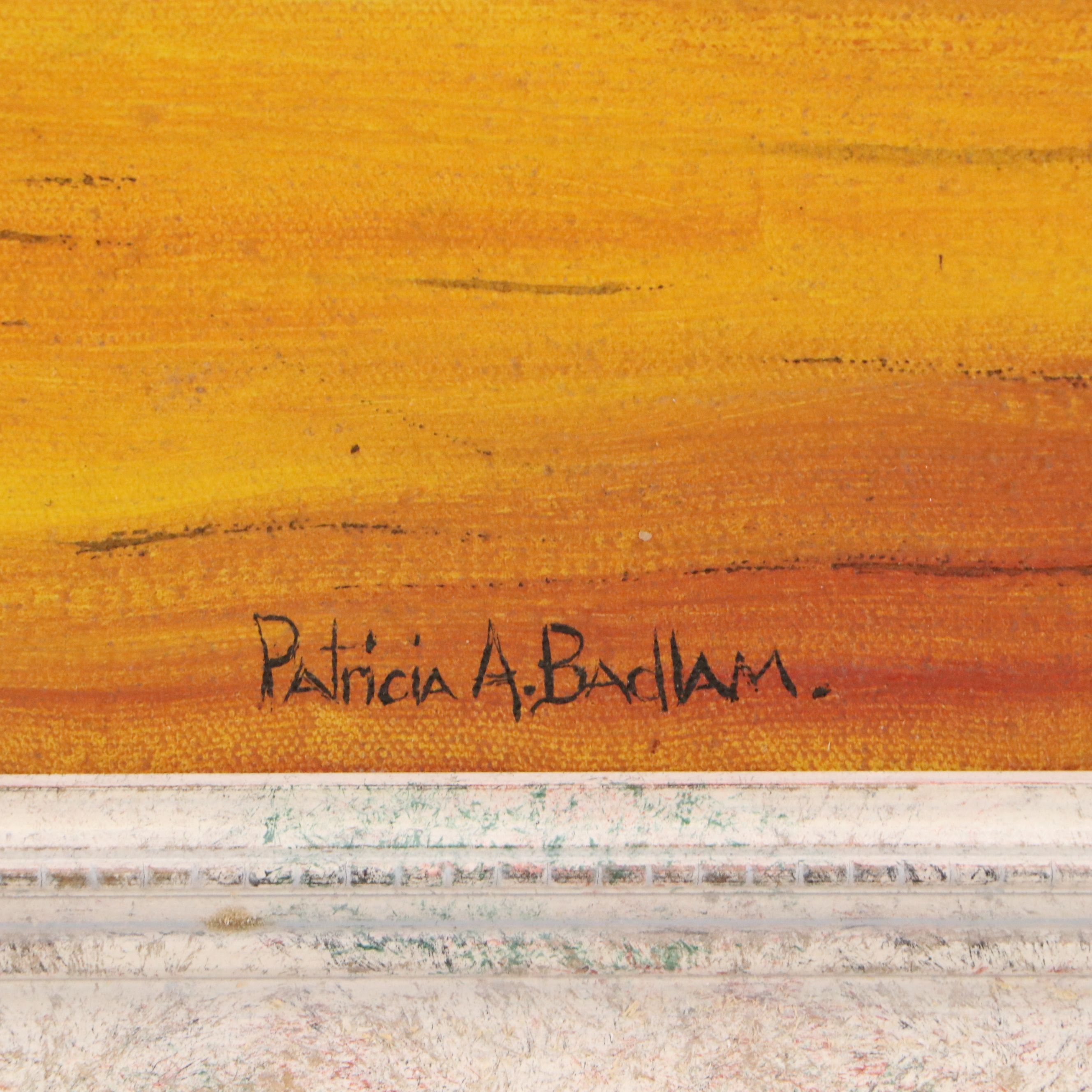 Patricia A. Badlam Mid Century Modern Oil Painting of Boats, Mid-20th Century