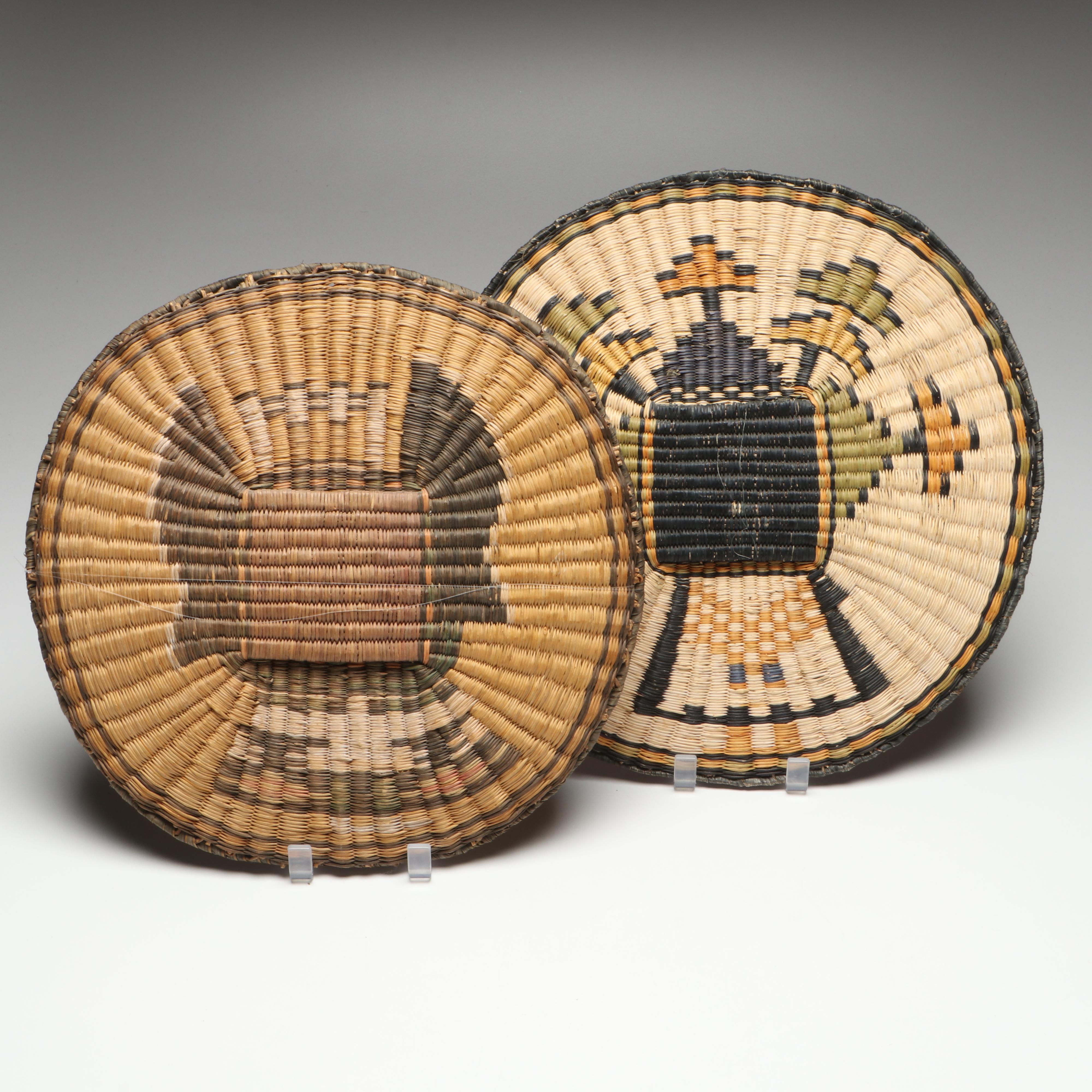 Hopi Wicker Crow Mother and Other Handwoven Kachina Plaque, Mid-20th Century