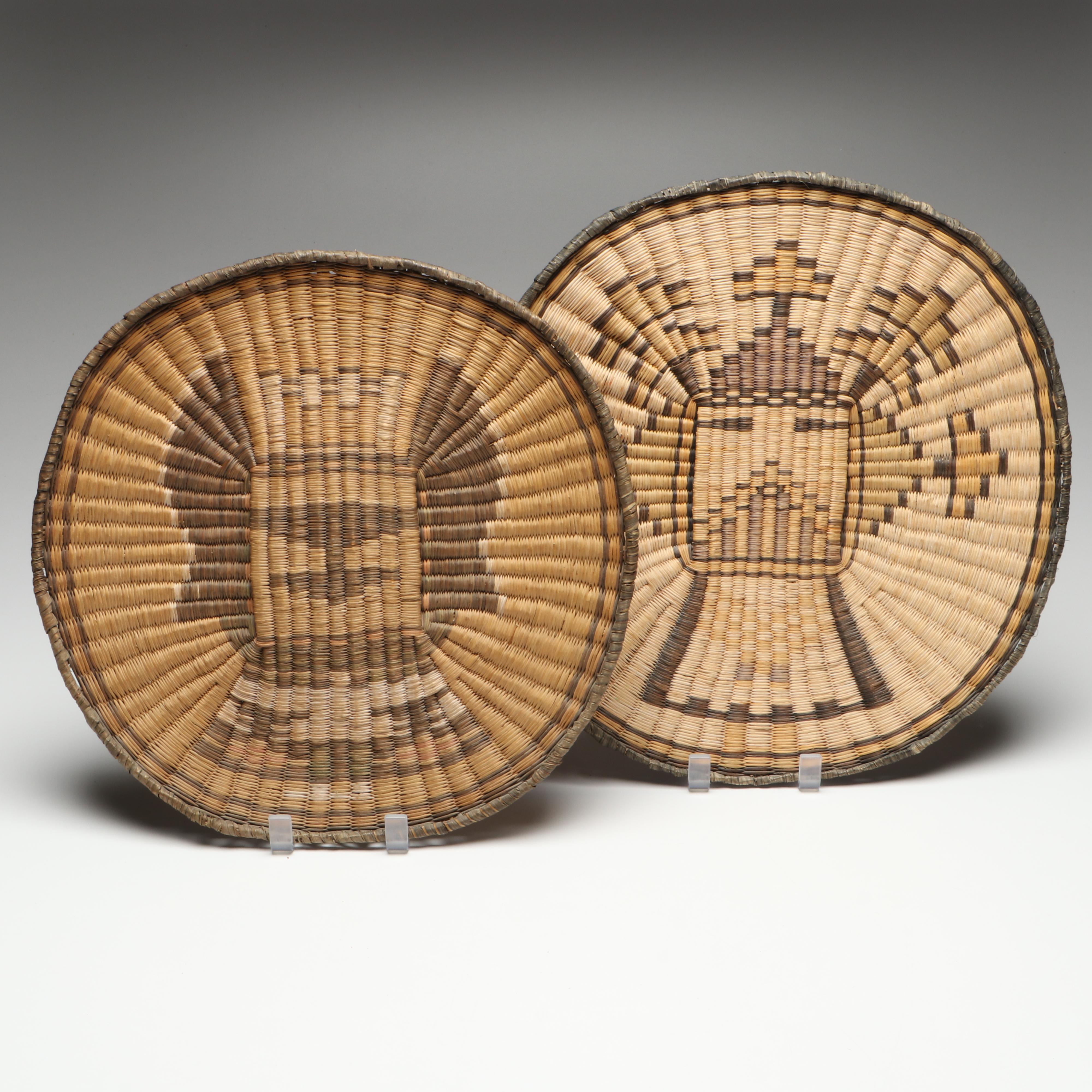 Hopi Wicker Crow Mother and Other Handwoven Kachina Plaque, Mid-20th Century