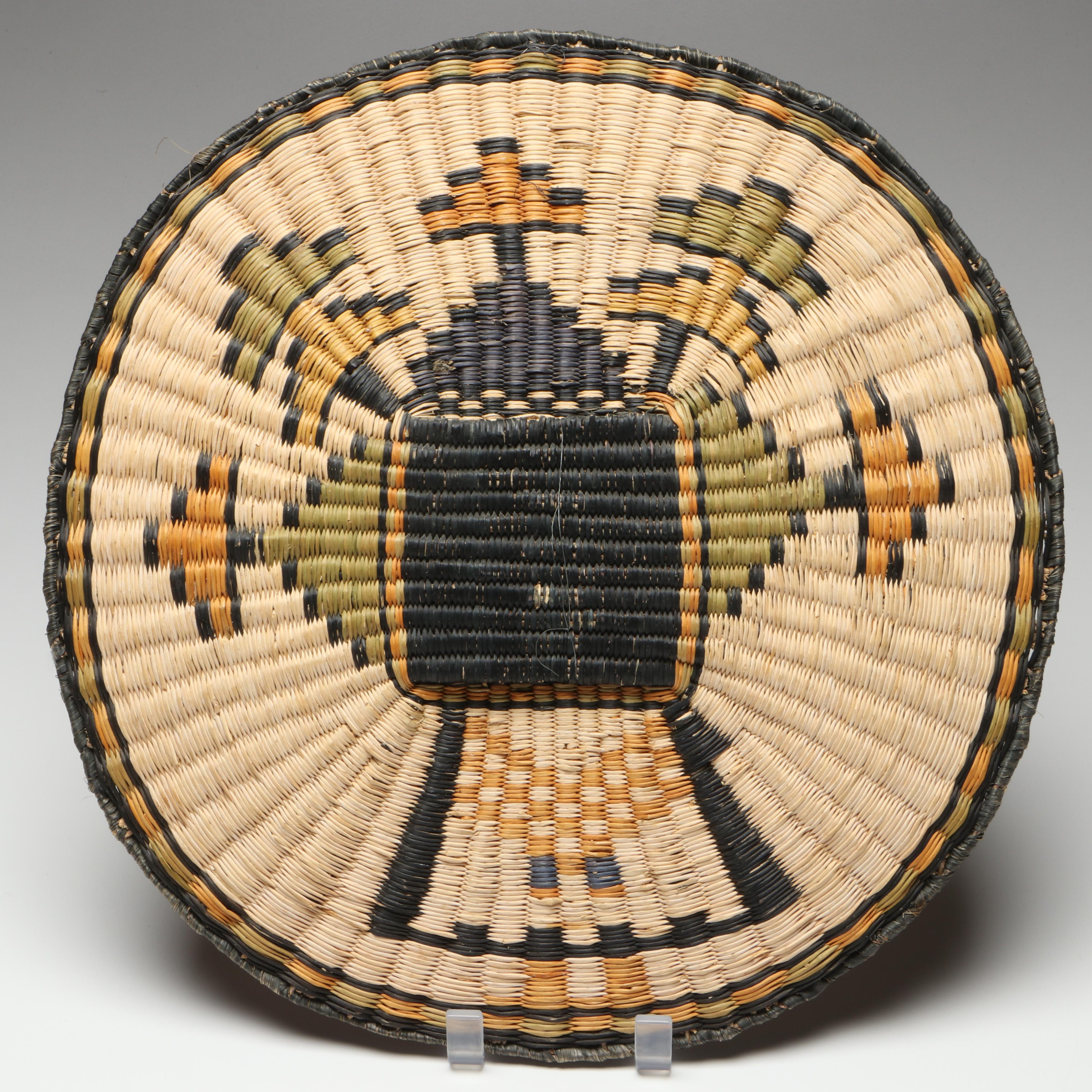 Hopi Wicker Crow Mother and Other Handwoven Kachina Plaque, Mid-20th Century