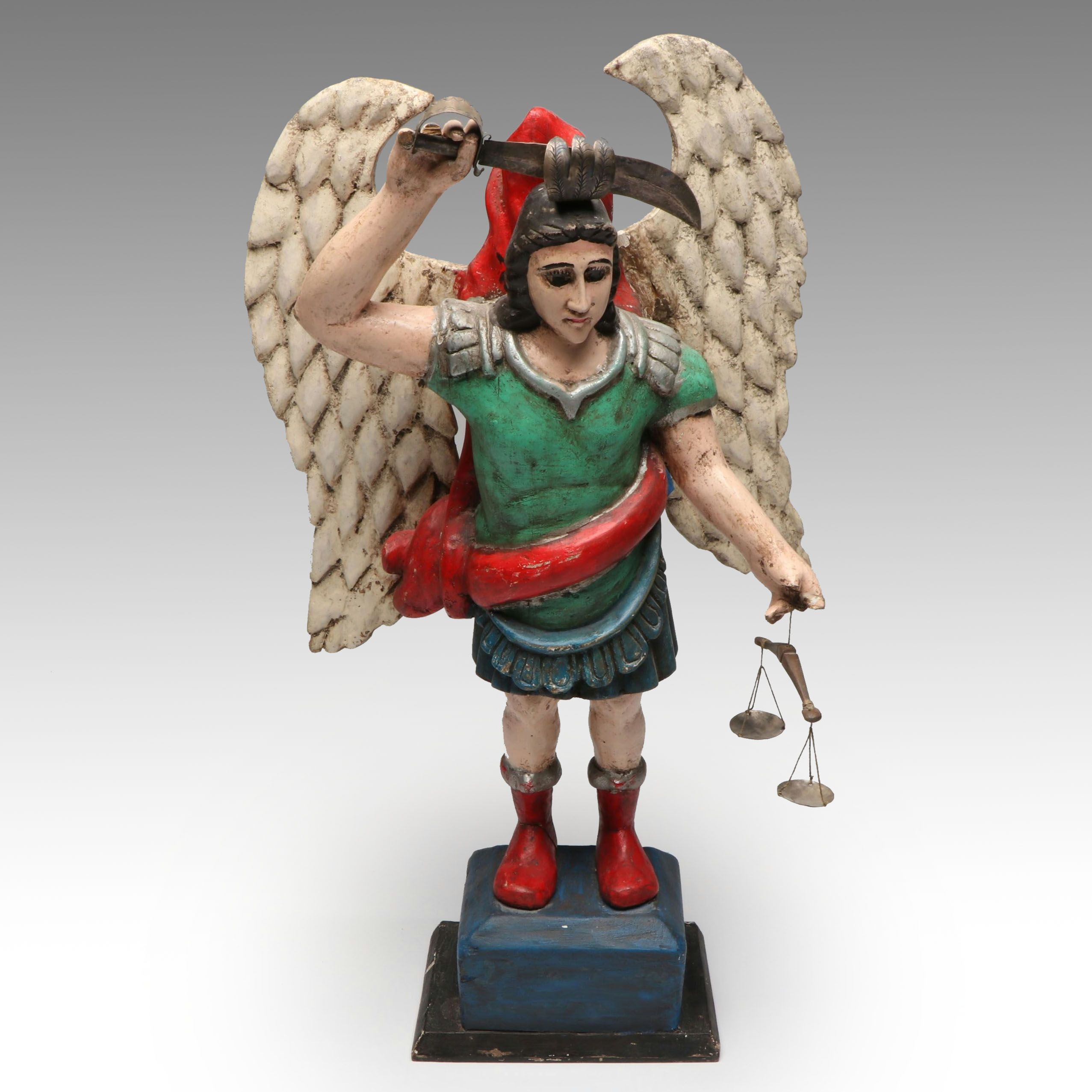 Spanish Style Carved Polychrome Wood Saint Expeditus Statue