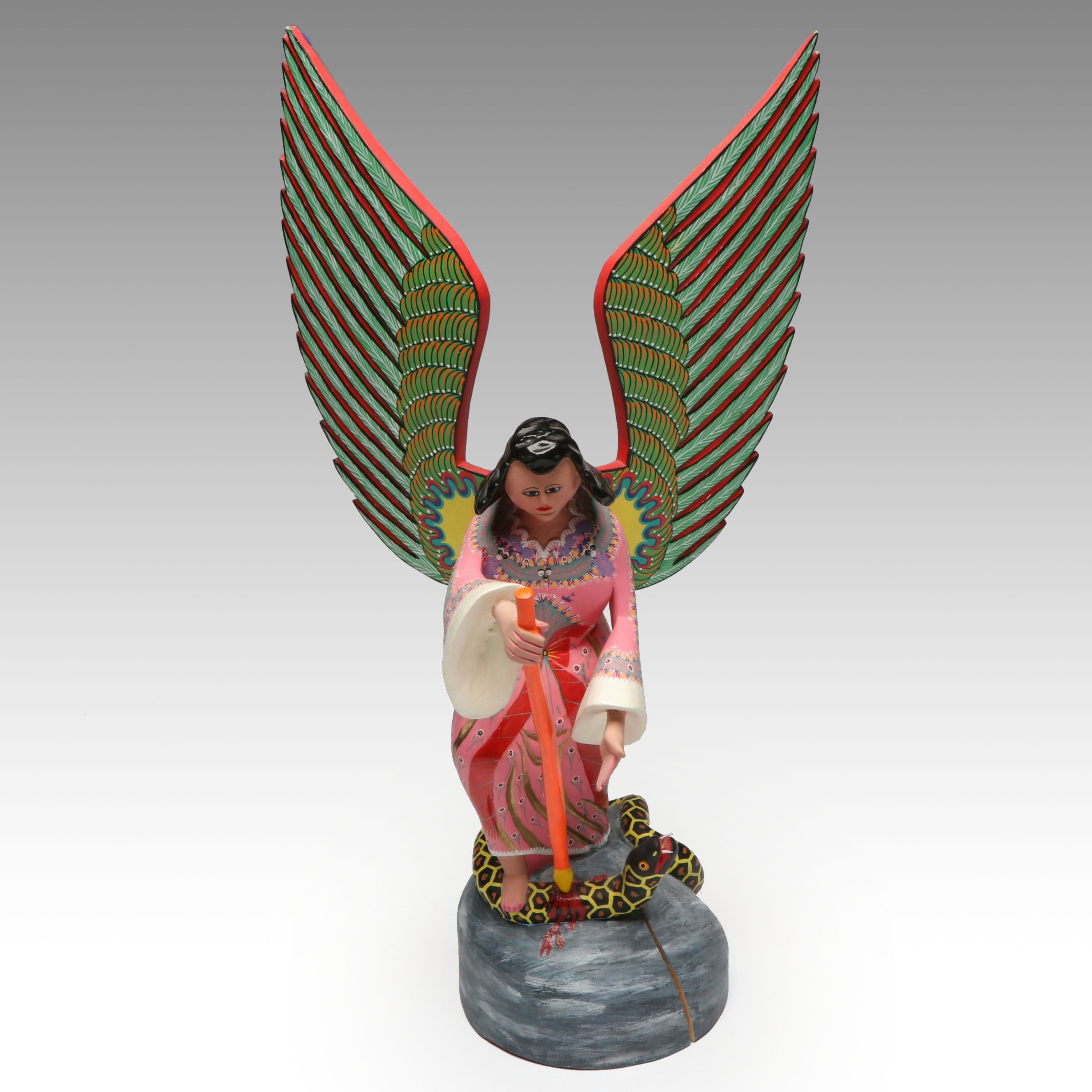 Mexican Folk Art Handcrafted Angel and Serpent Figurine