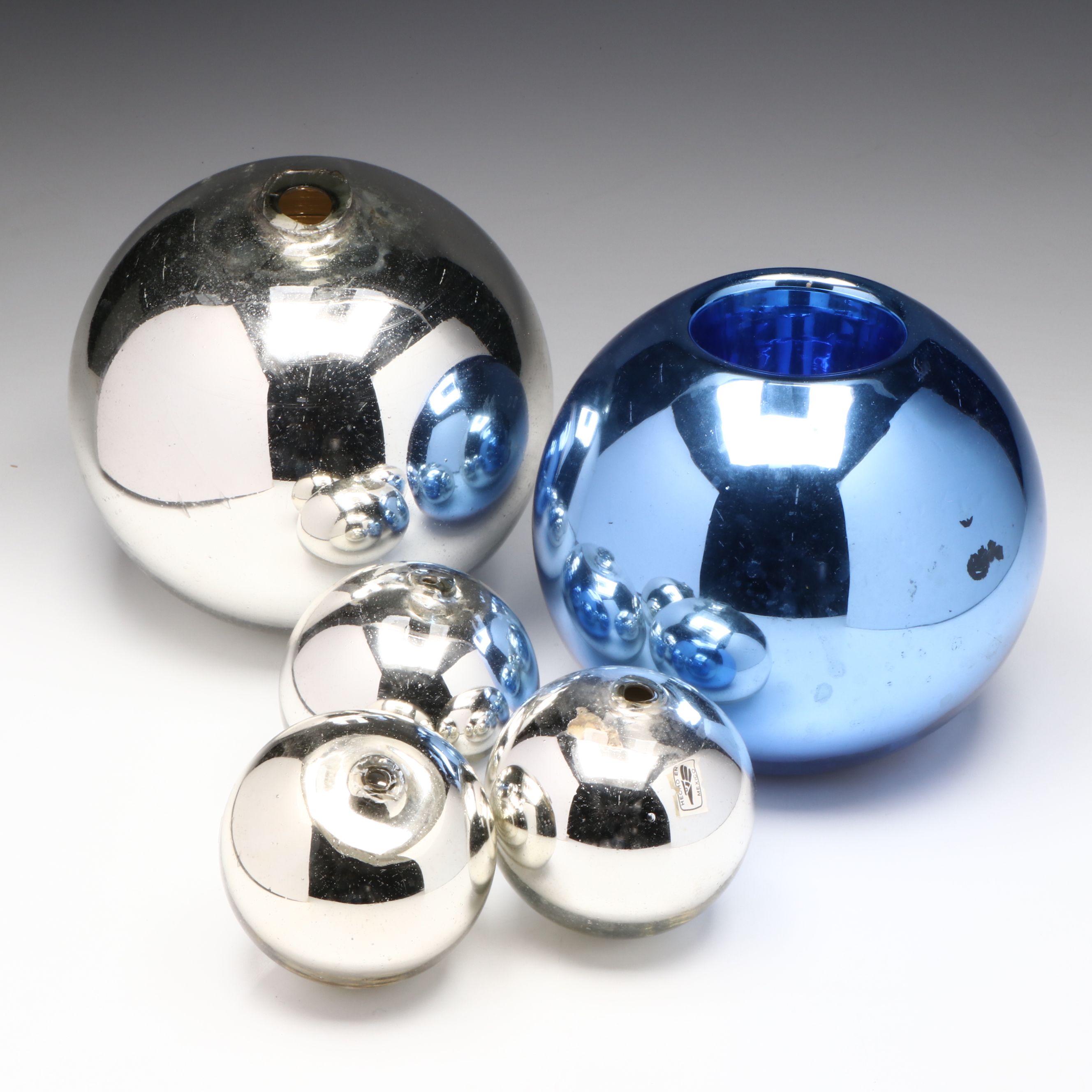 Slovakian and Mexican Blown Glass Foiled Vase and Orbs