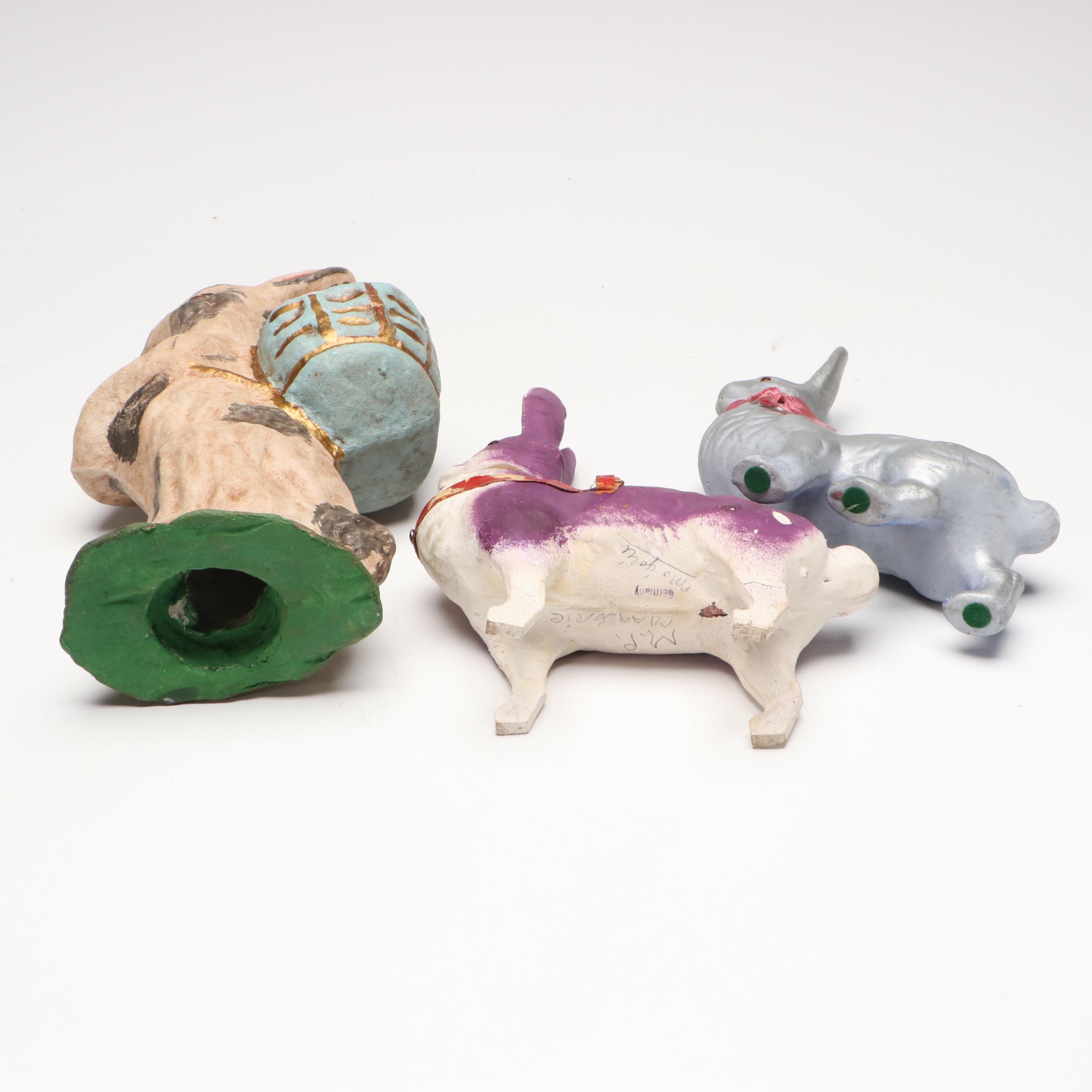 German with Other Papier-Mâché Easter Bunny Candy Containers, Mid-20th Century