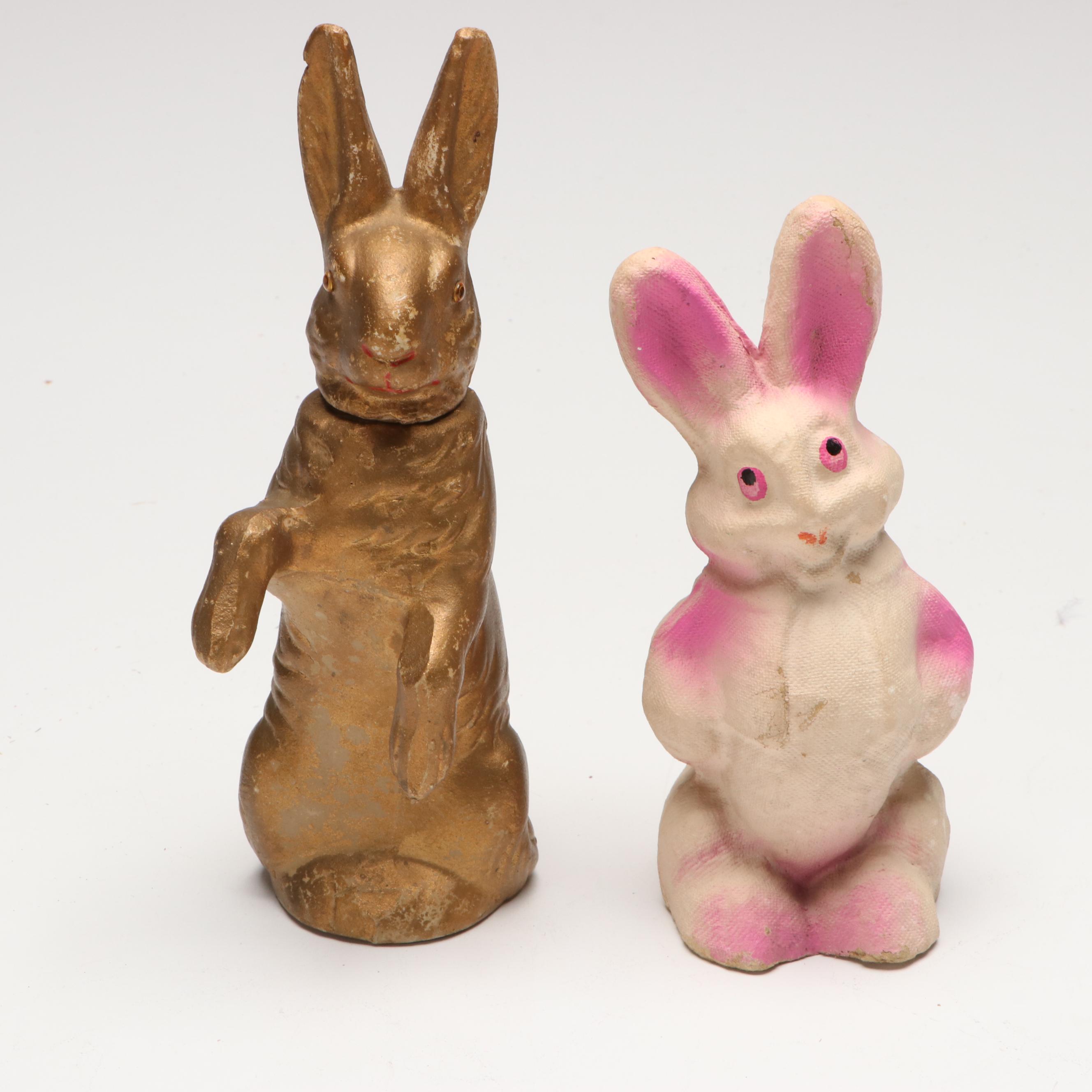 German with Other Papier-Mâché Easter Bunny Candy Containers, Mid-20th Century