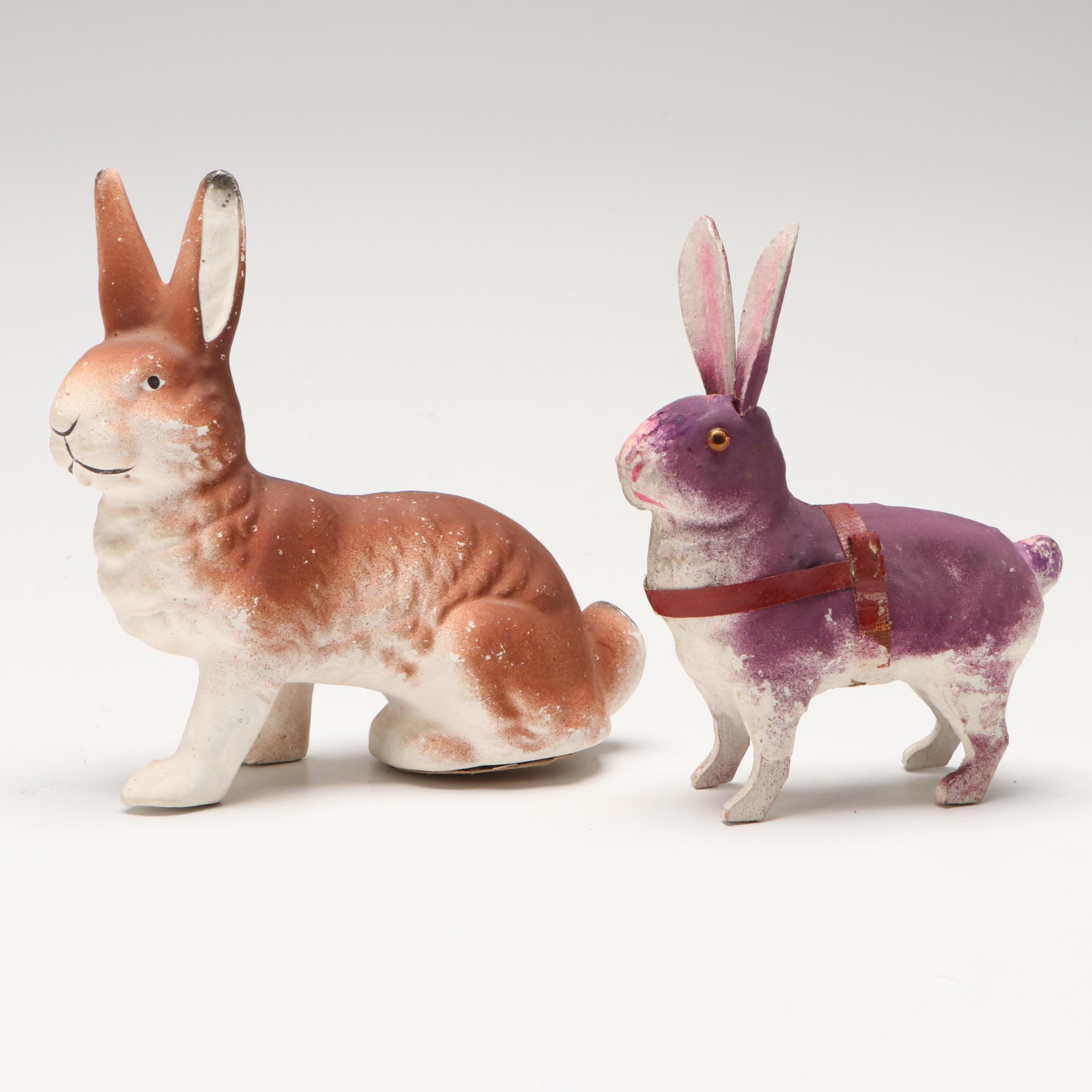 German with Other Papier-Mâché Easter Bunny Candy Containers, Mid-20th Century