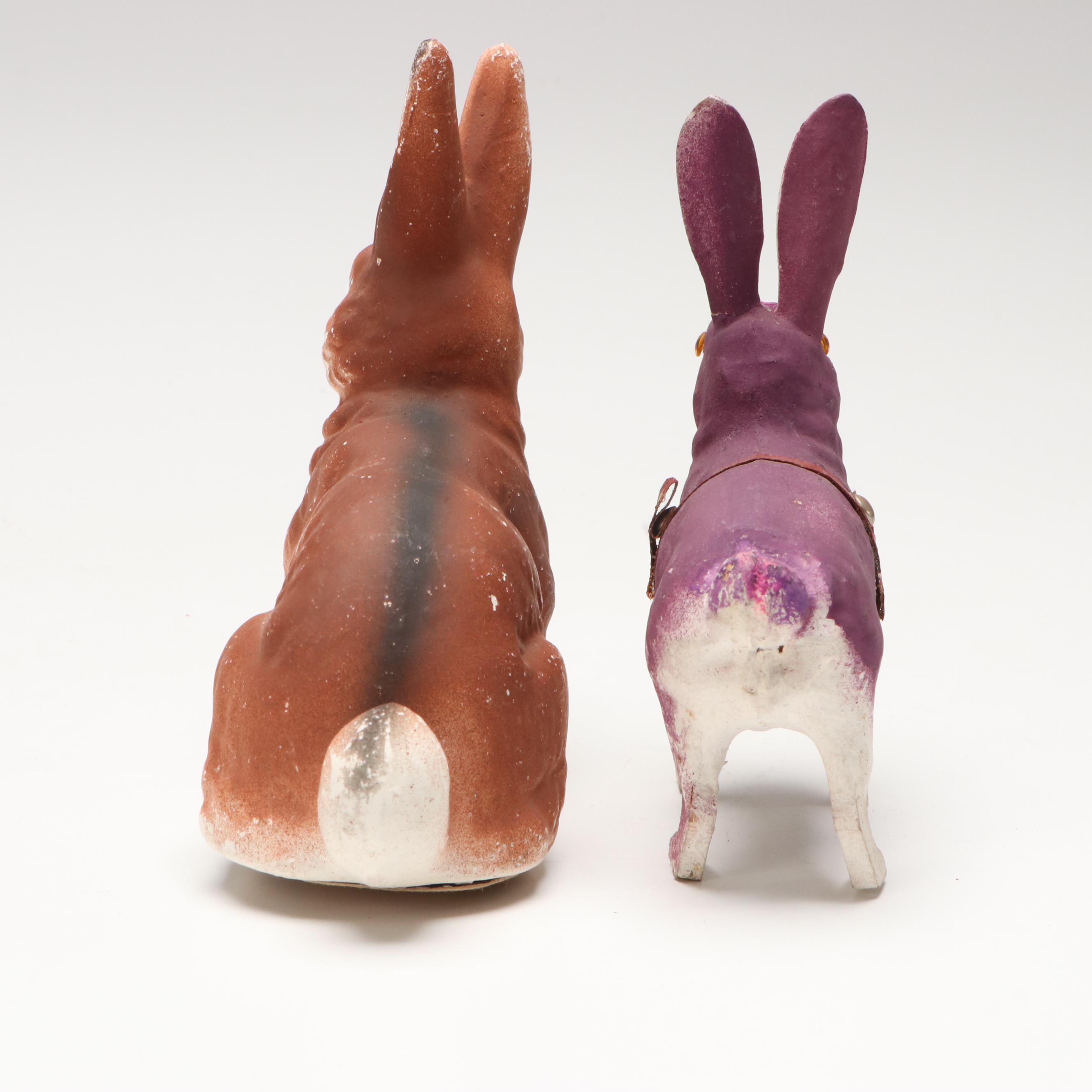 German with Other Papier-Mâché Easter Bunny Candy Containers, Mid-20th Century