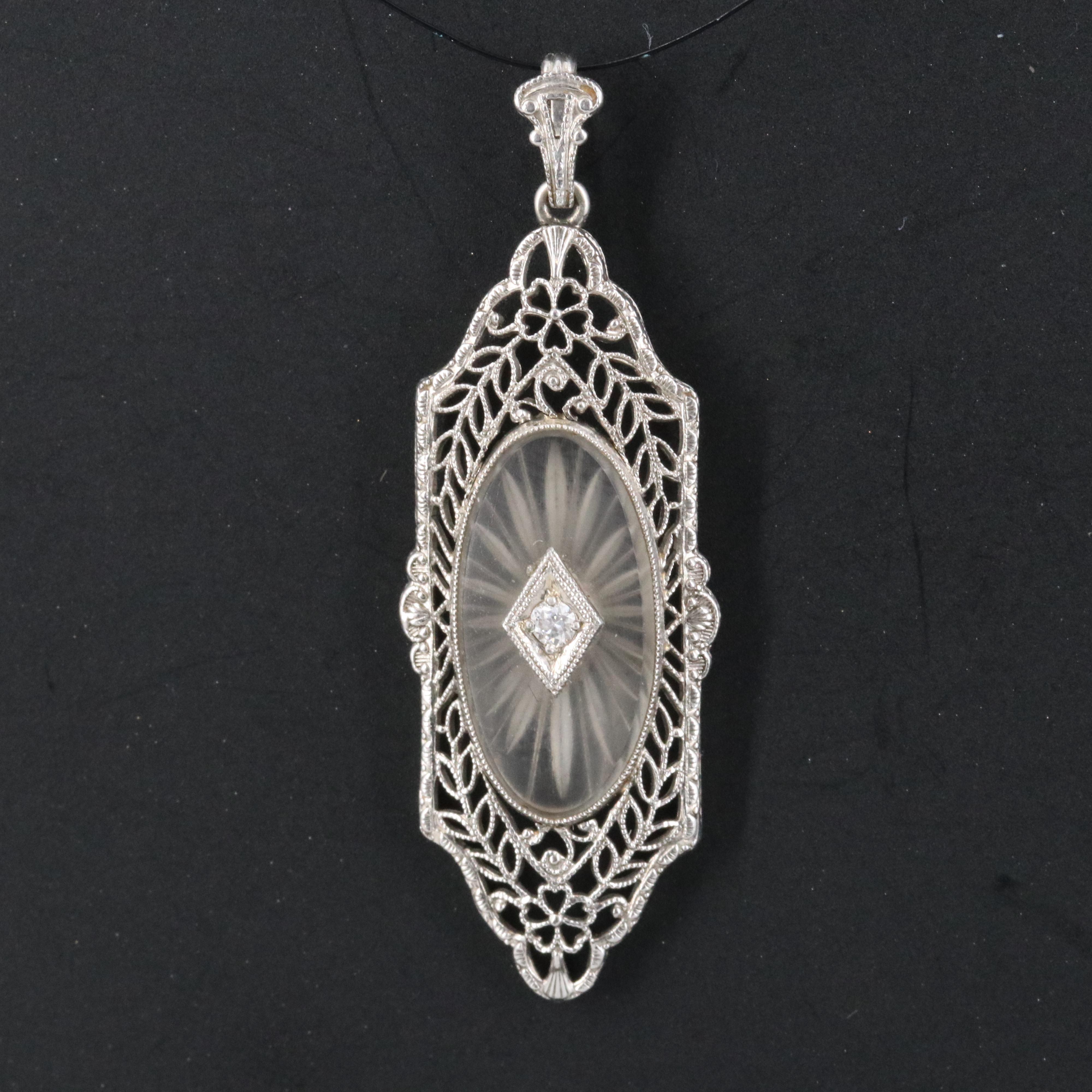 Art Deco Platinum Rock Crystal and Diamond Pendant