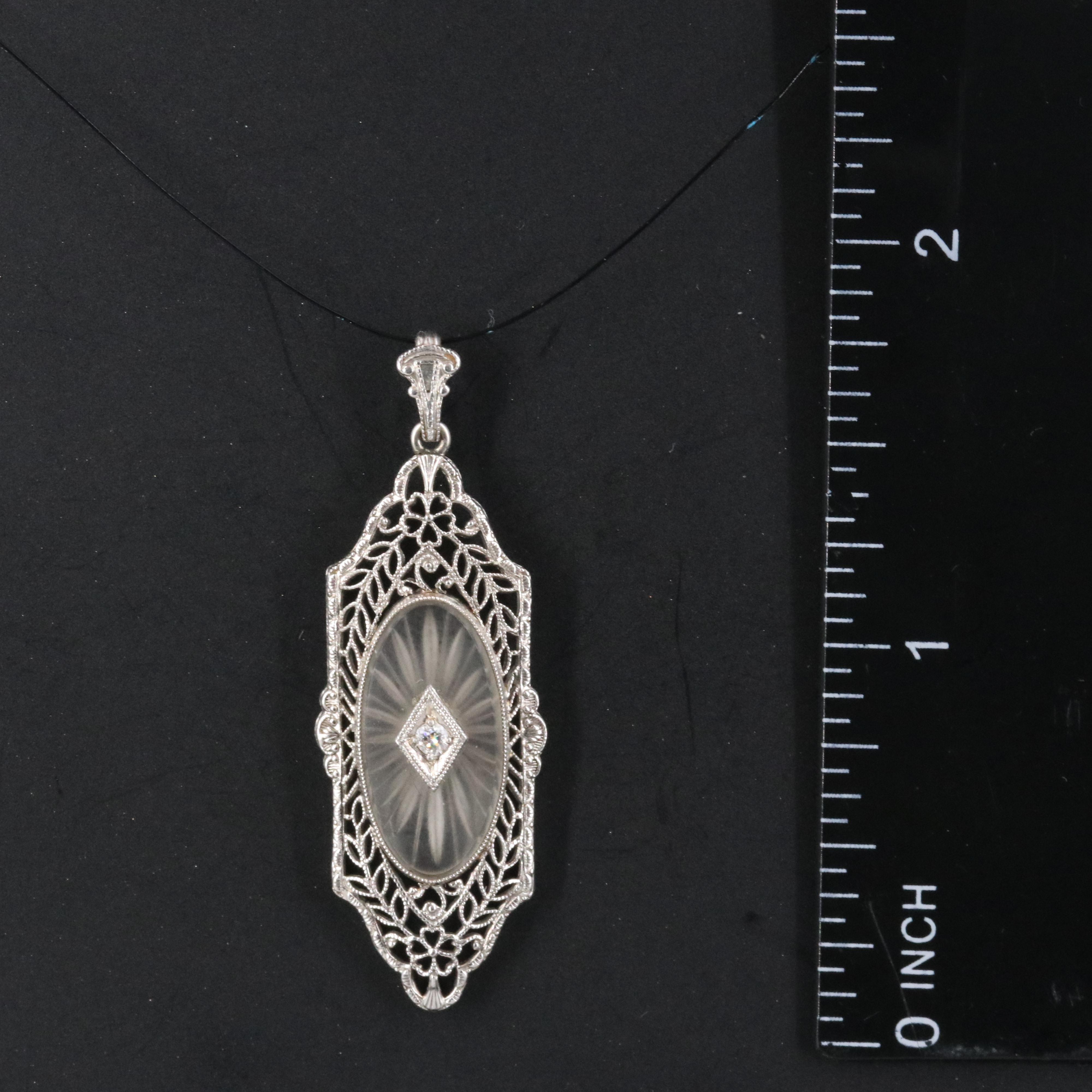 Art Deco Platinum Rock Crystal and Diamond Pendant
