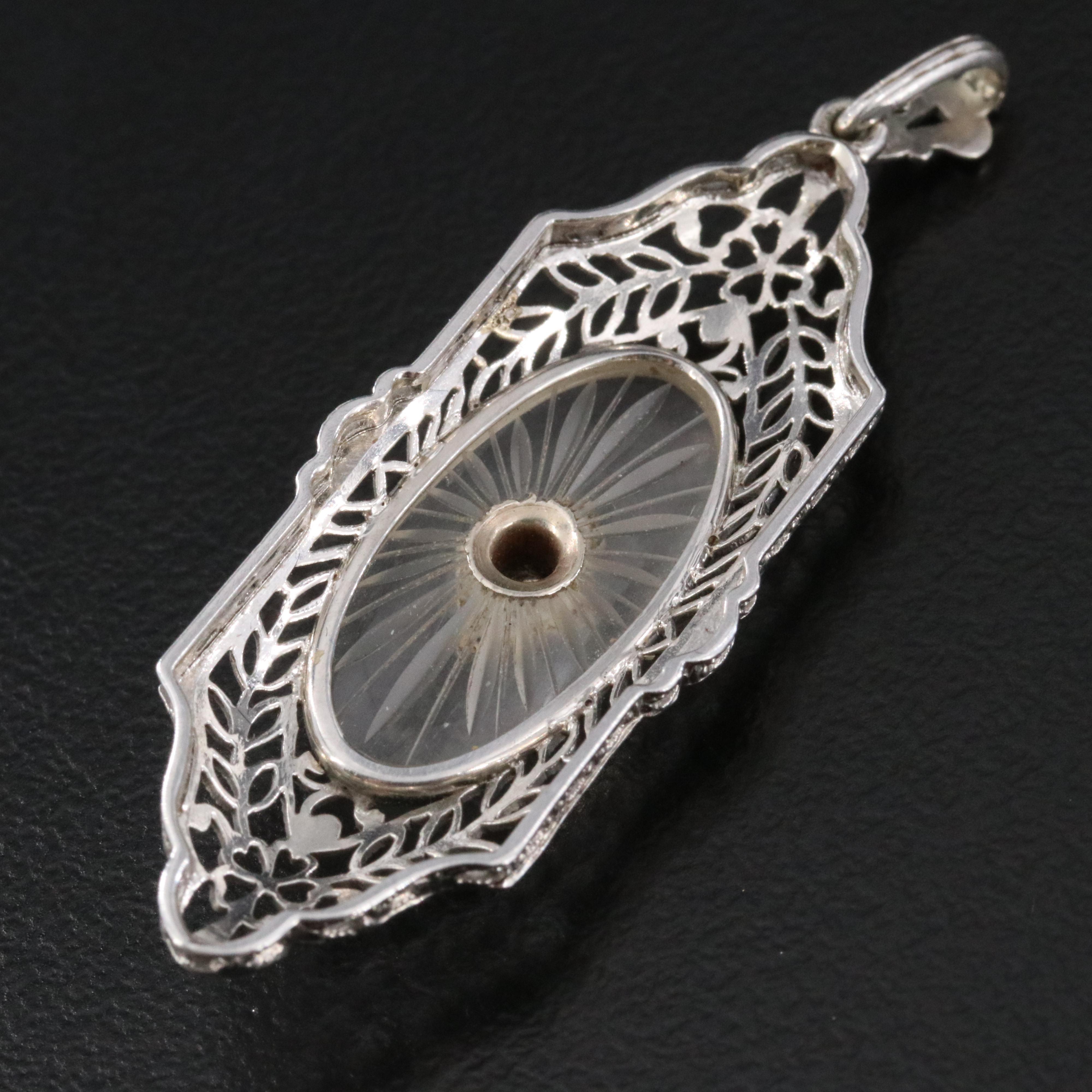 Art Deco Platinum Rock Crystal and Diamond Pendant