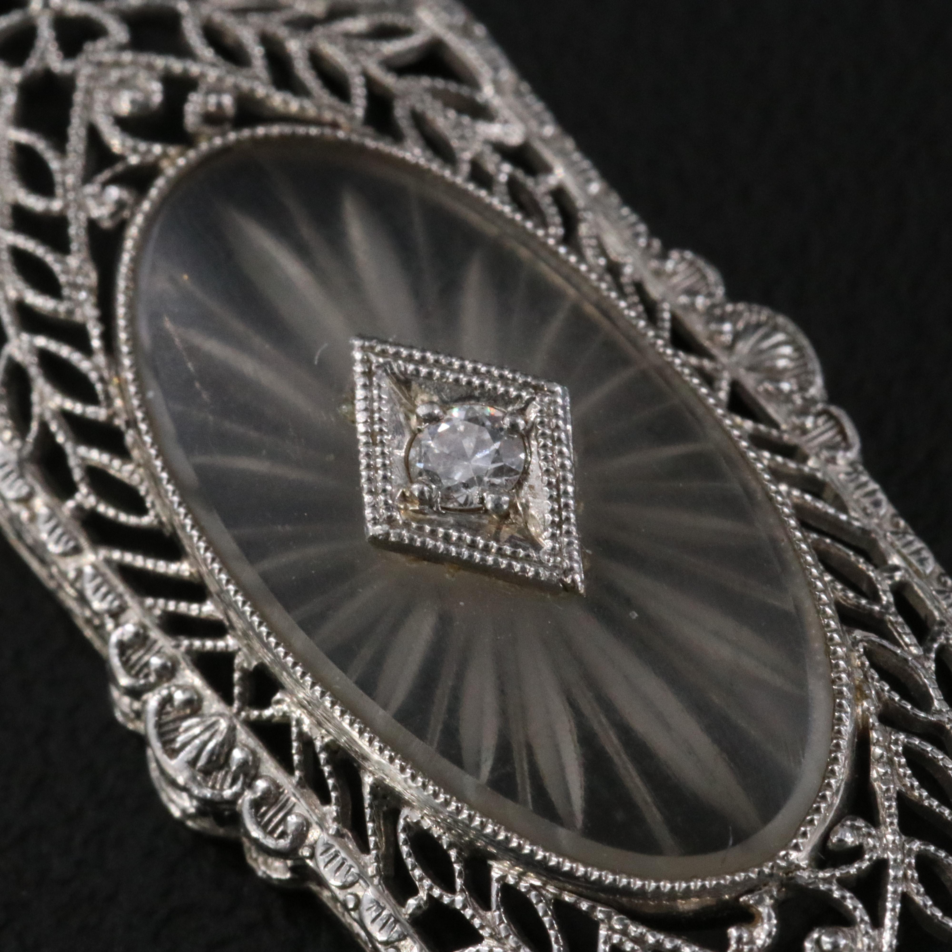 Art Deco Platinum Rock Crystal and Diamond Pendant