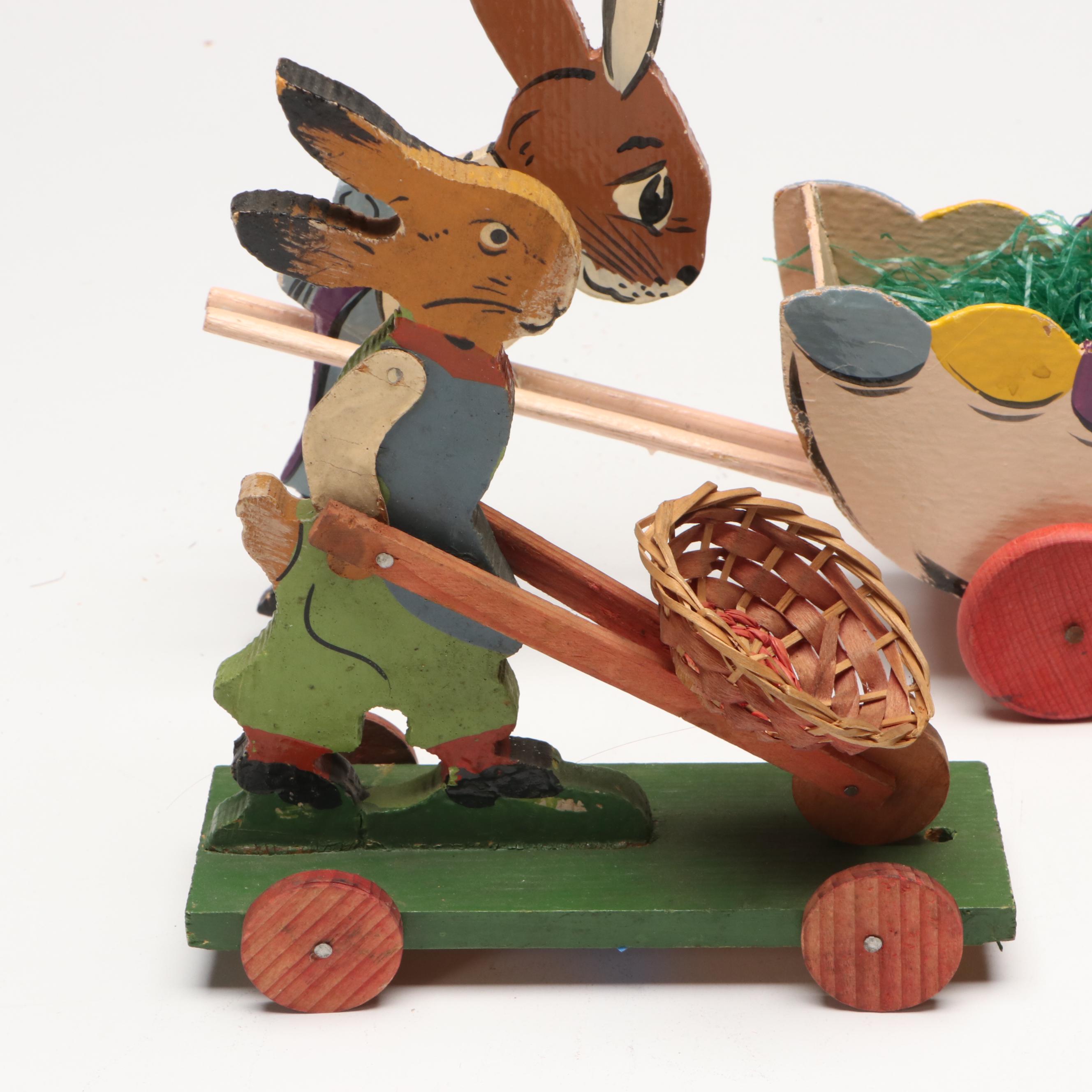 German with Other Wooden Easter Wheelbarrow Toys, Mid-20th Century