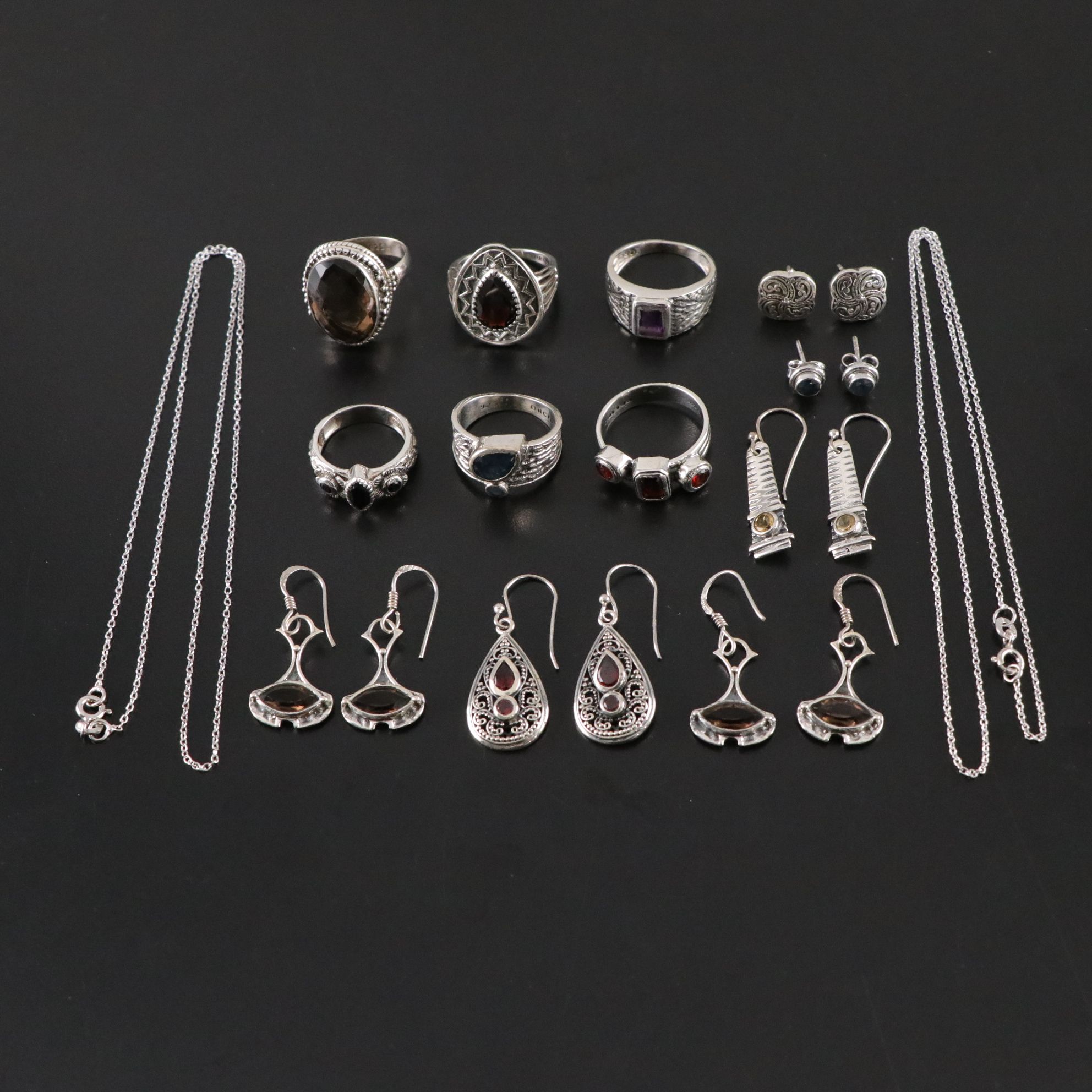 14 Assorted Sterling Silver Rings, Necklaces and Earrings