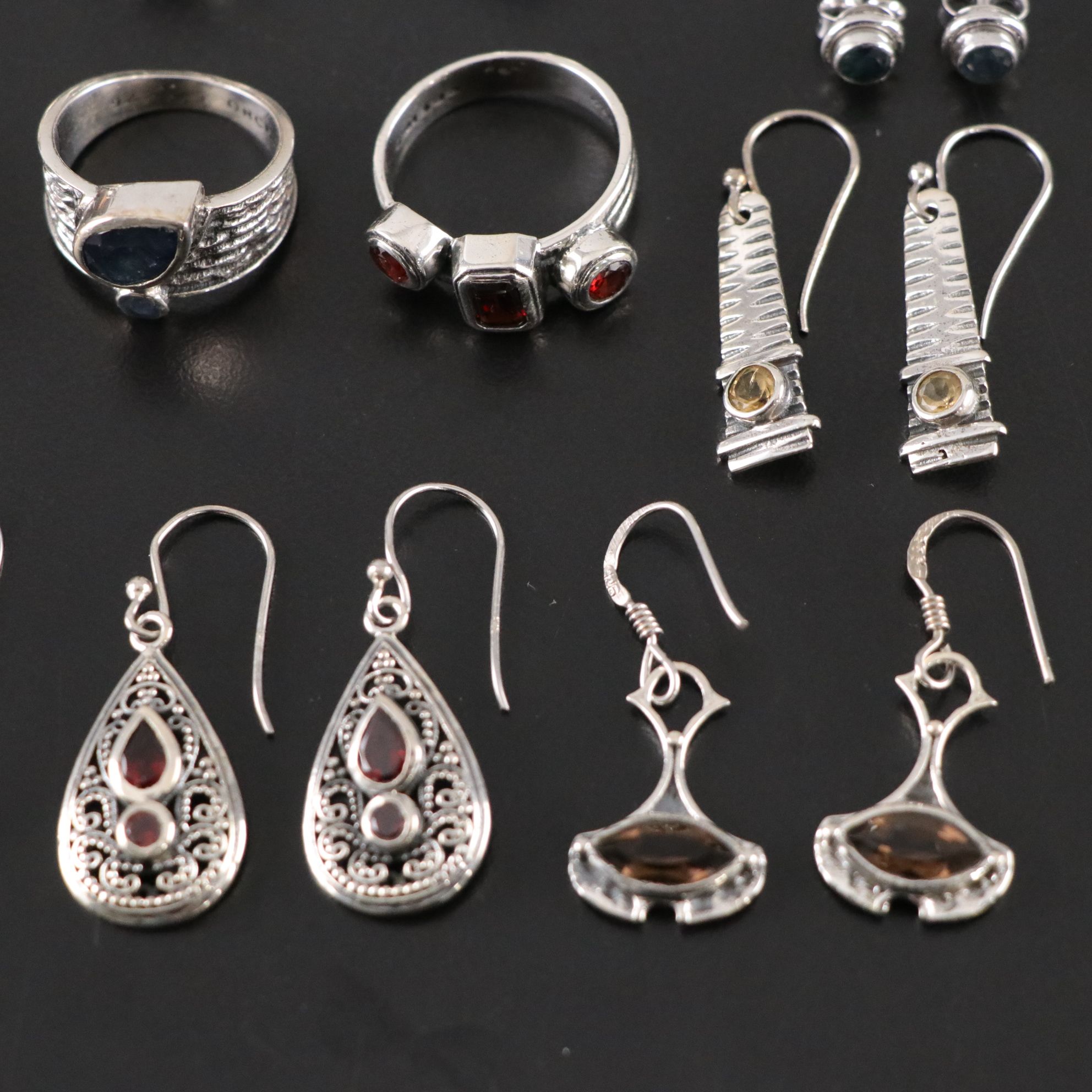 14 Assorted Sterling Silver Rings, Necklaces and Earrings