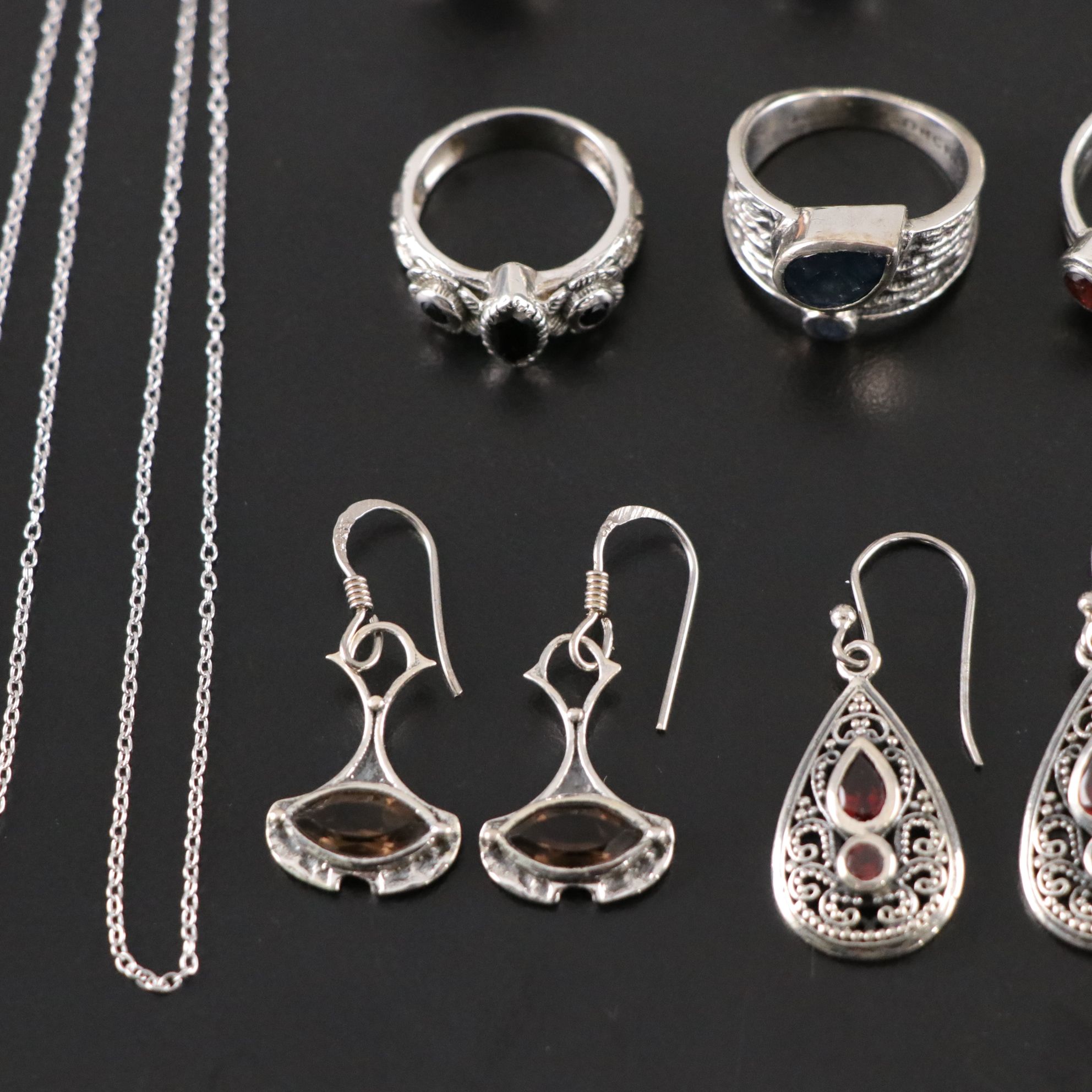 14 Assorted Sterling Silver Rings, Necklaces and Earrings