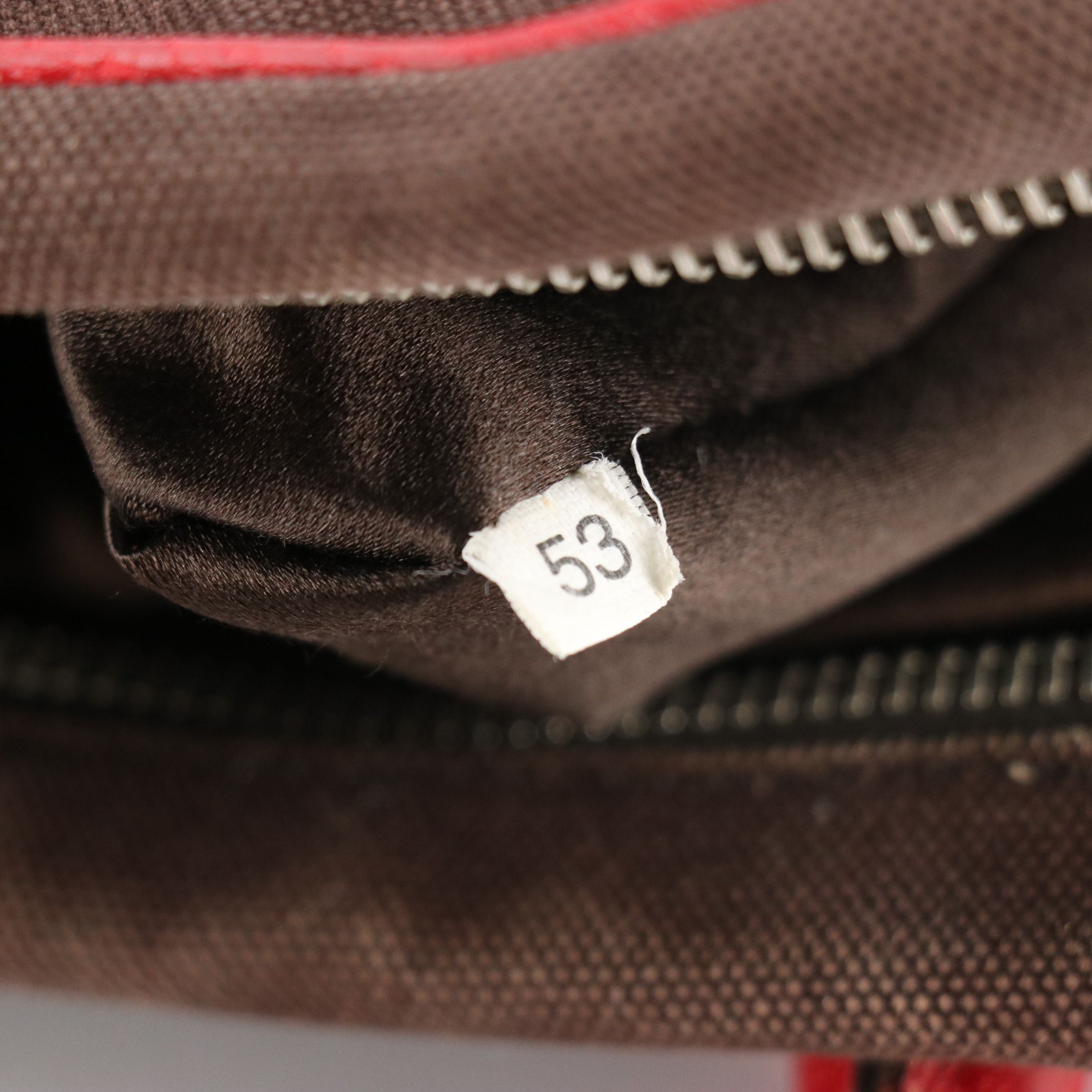 Prada Boston Shoulder Bag in Dark Brown Canvas and Red Leather Trim