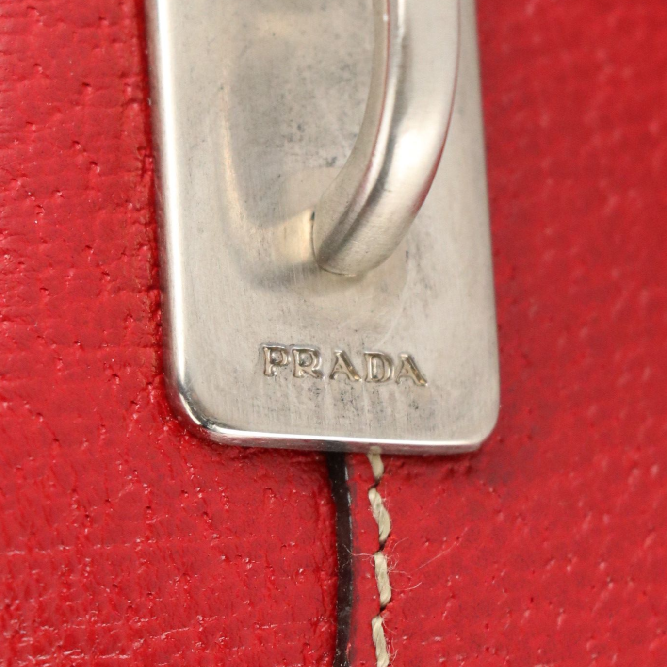 Prada Boston Shoulder Bag in Dark Brown Canvas and Red Leather Trim