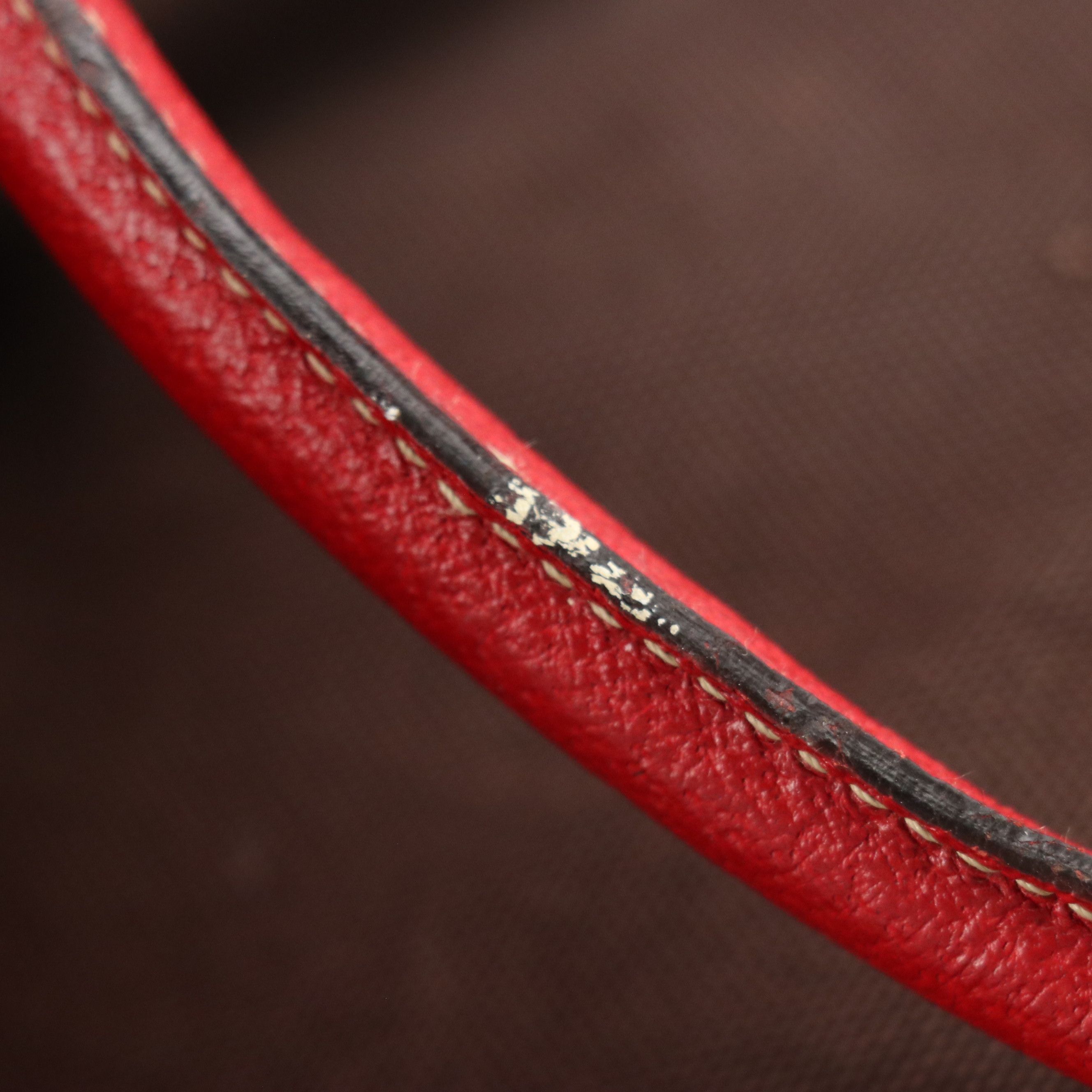 Prada Boston Shoulder Bag in Dark Brown Canvas and Red Leather Trim